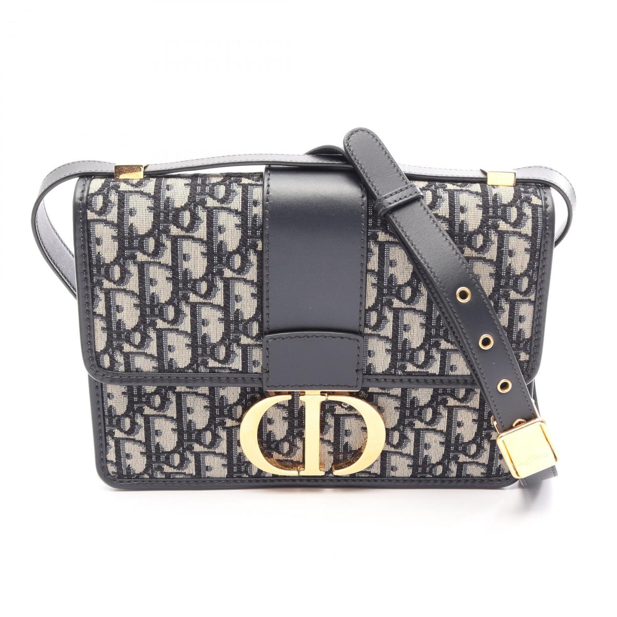 Christian Dior Beige Navy Canvas Leather Handbag Shoulder Bag (Pre-Owned)