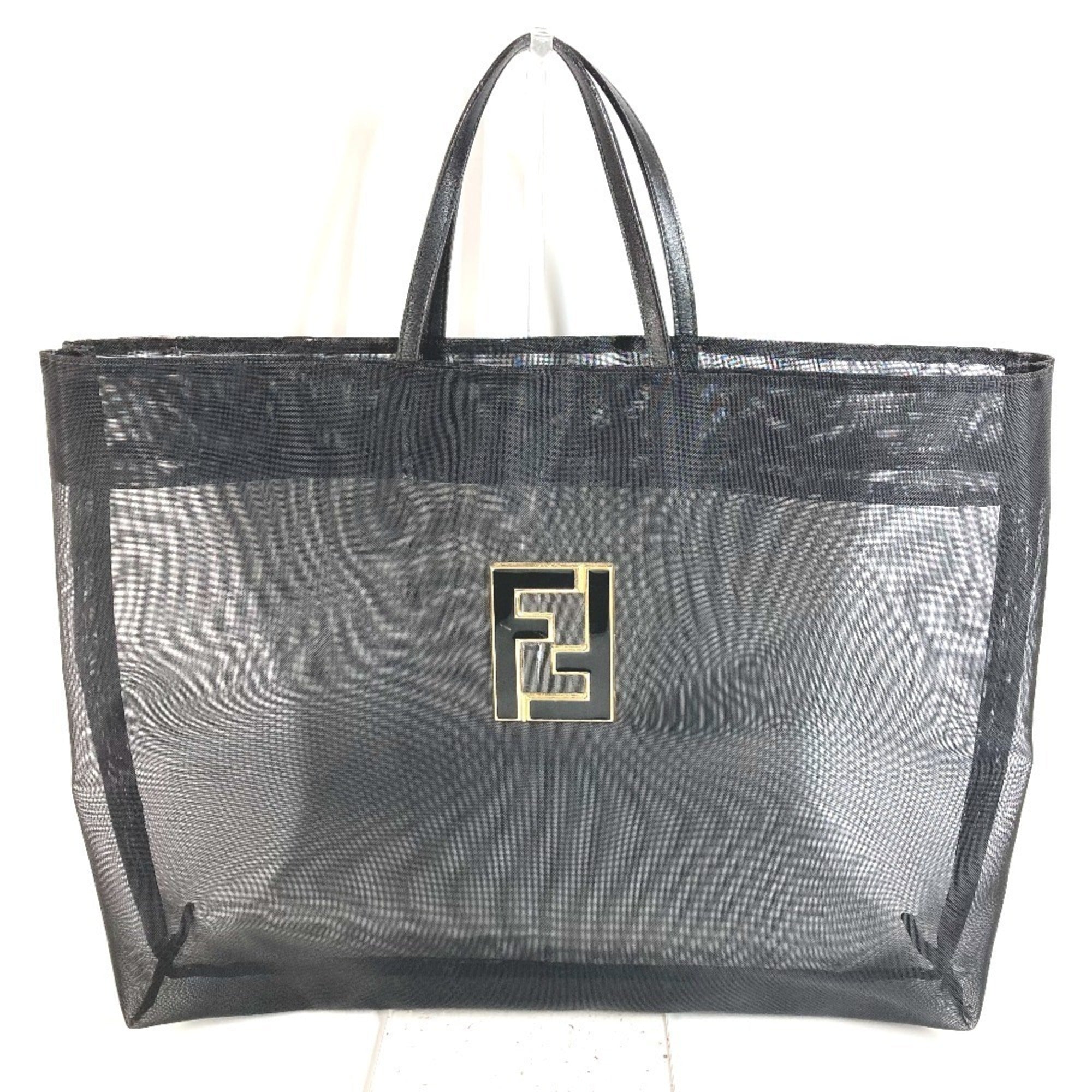 Fendi Black Gold Mesh Leather Handbag Shoulder Bag Tote Bag (Pre-Owned)