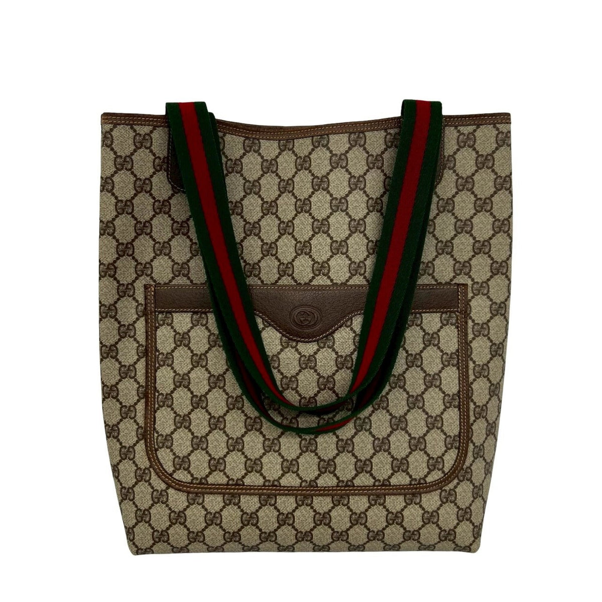 Gucci Brown Green Red Color Pvc Leather Handbag Tote Bag (Pre-Owned)