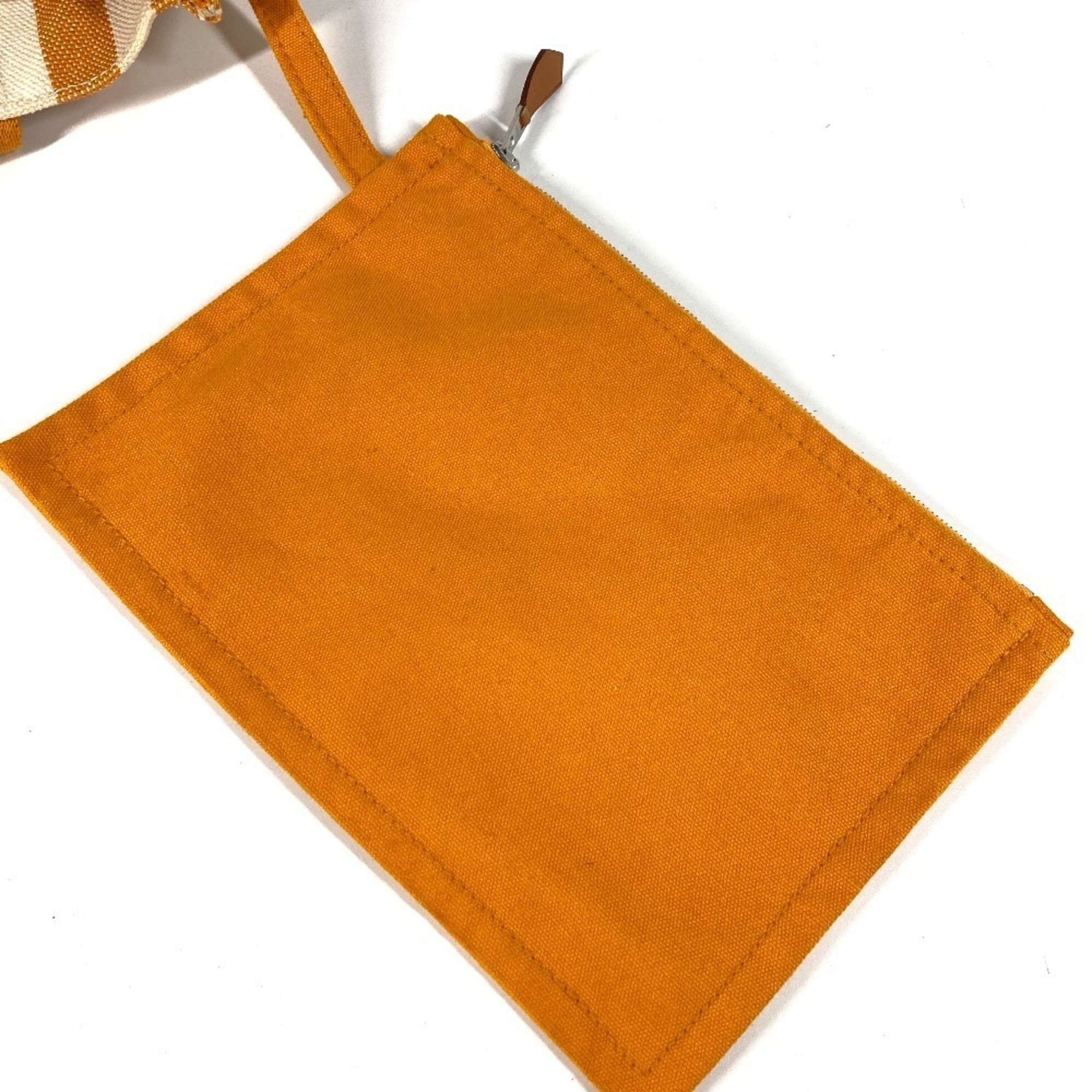 Hermes White Yellow Cotton Handbag Pouch Tote Bag (Pre-Owned)