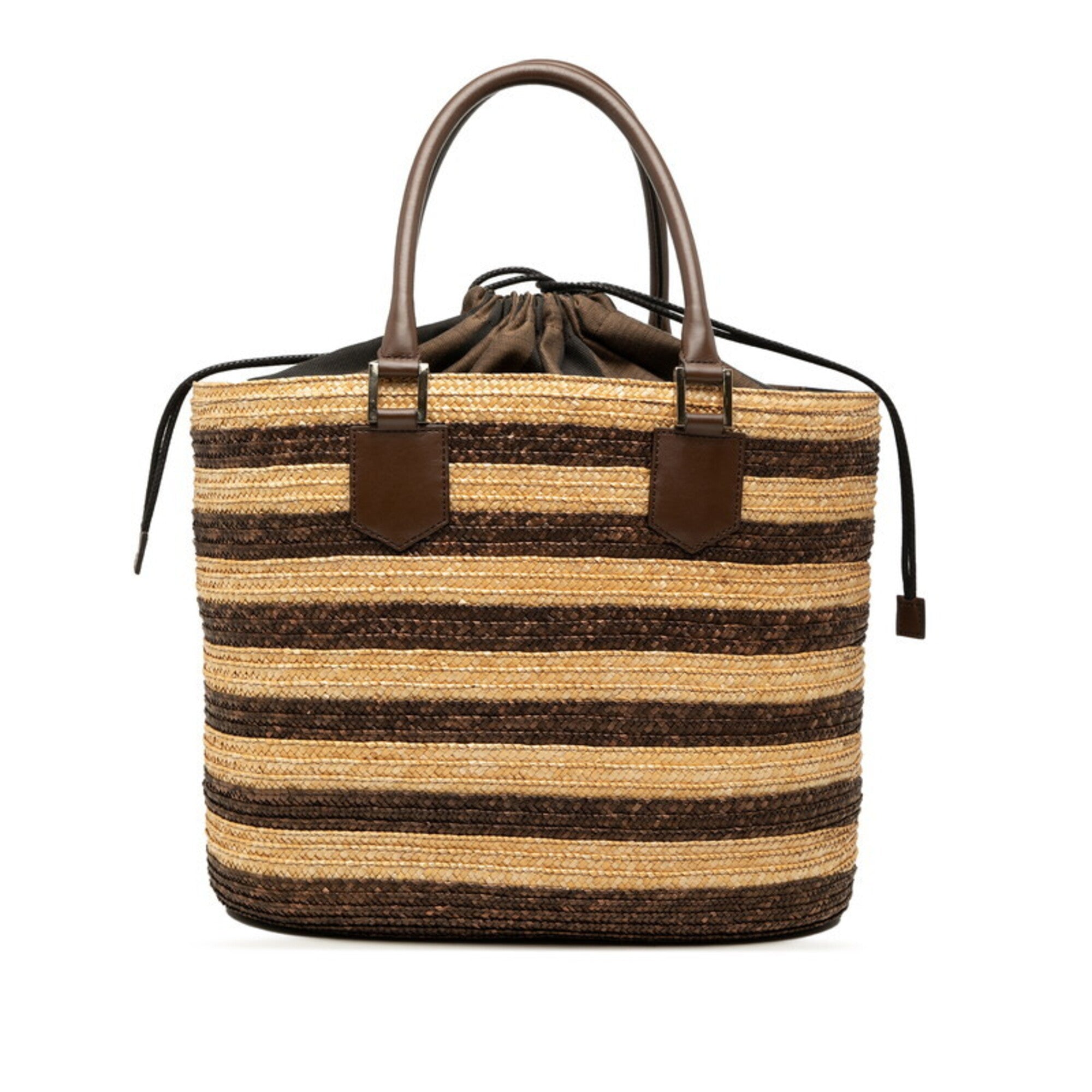 Fendi Zucchino Brown Raffia Leather Tote Bag (Pre-Owned)