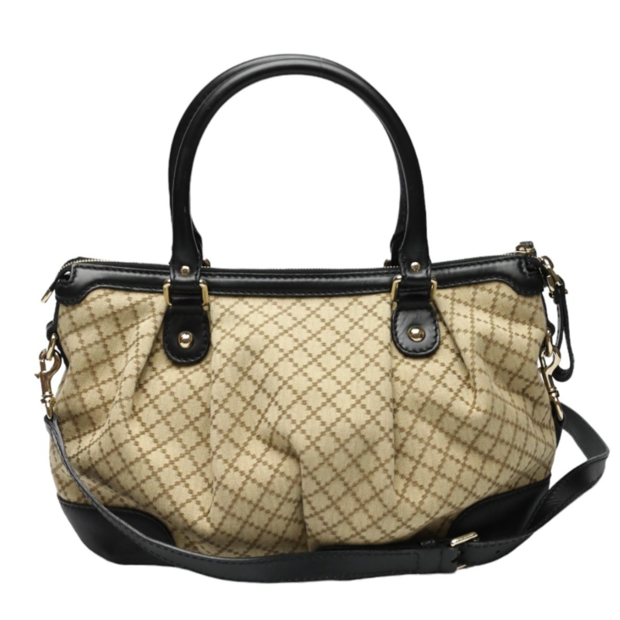Gucci Beige Black Canvas Shoulder Bag (Pre-Owned)