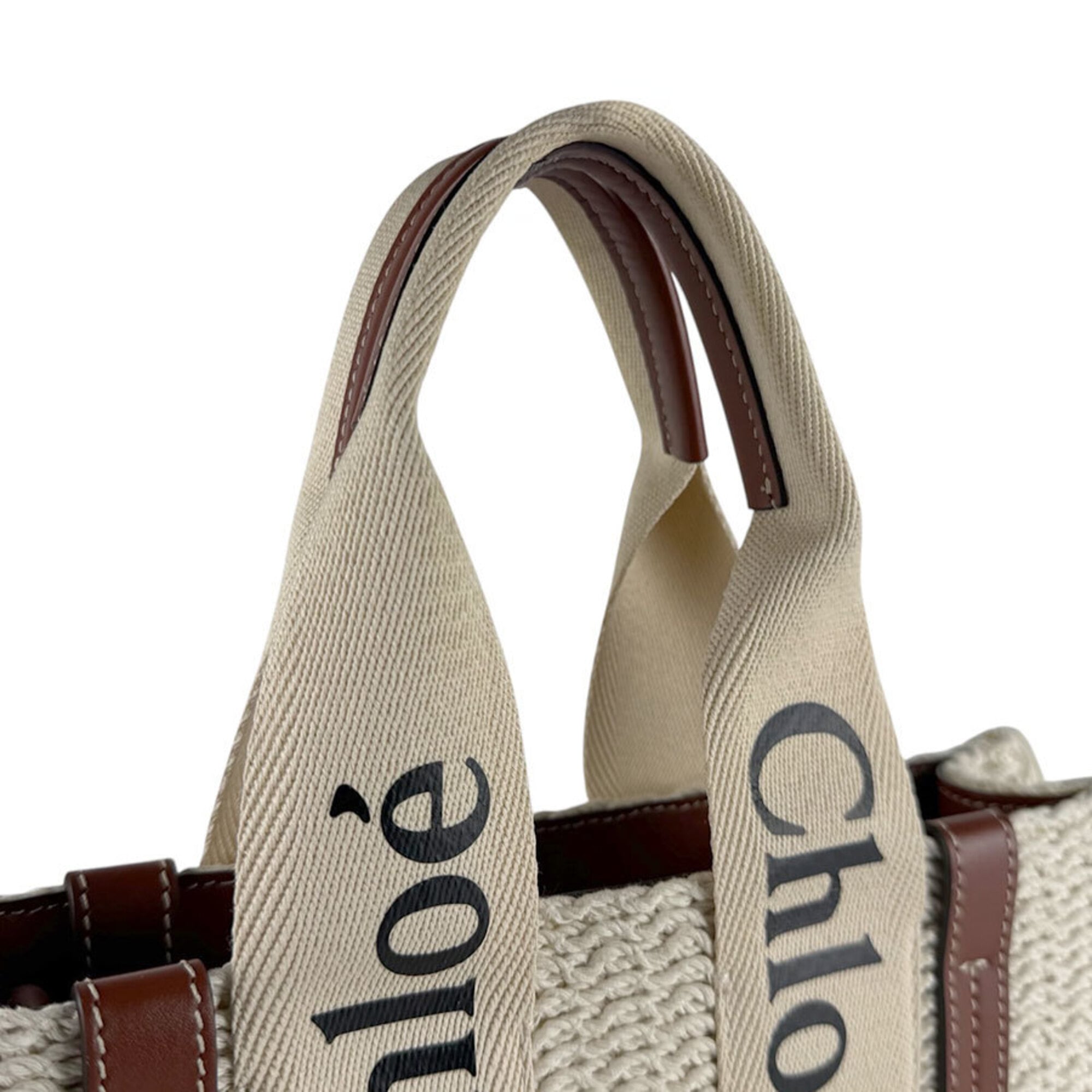 Chloé Brown Ivory Cotton Leather Handbag Shoulder Bag (Pre-Owned)