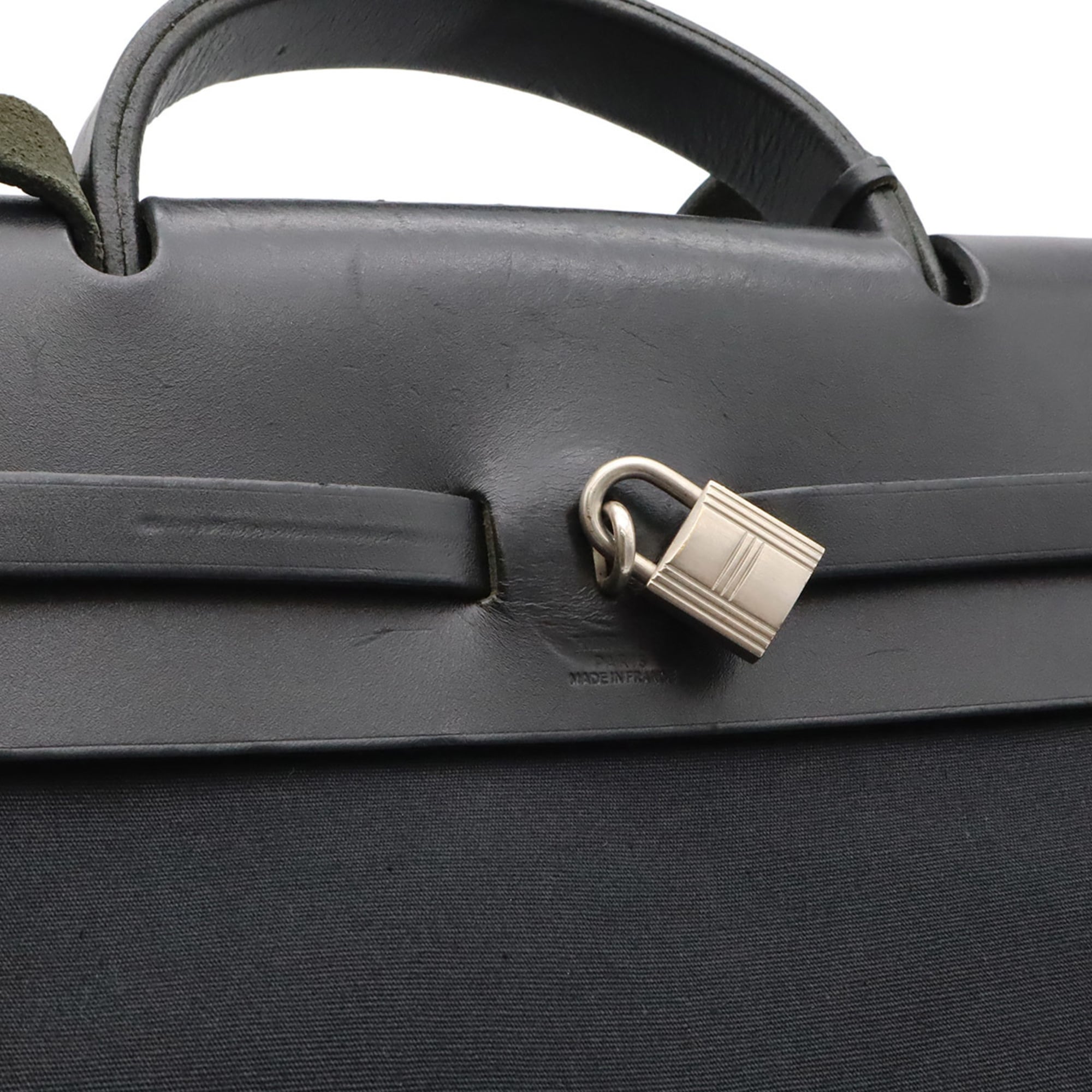 Hermes Black Toile Officier Leather Handbag Shoulder Bag (Pre-Owned)