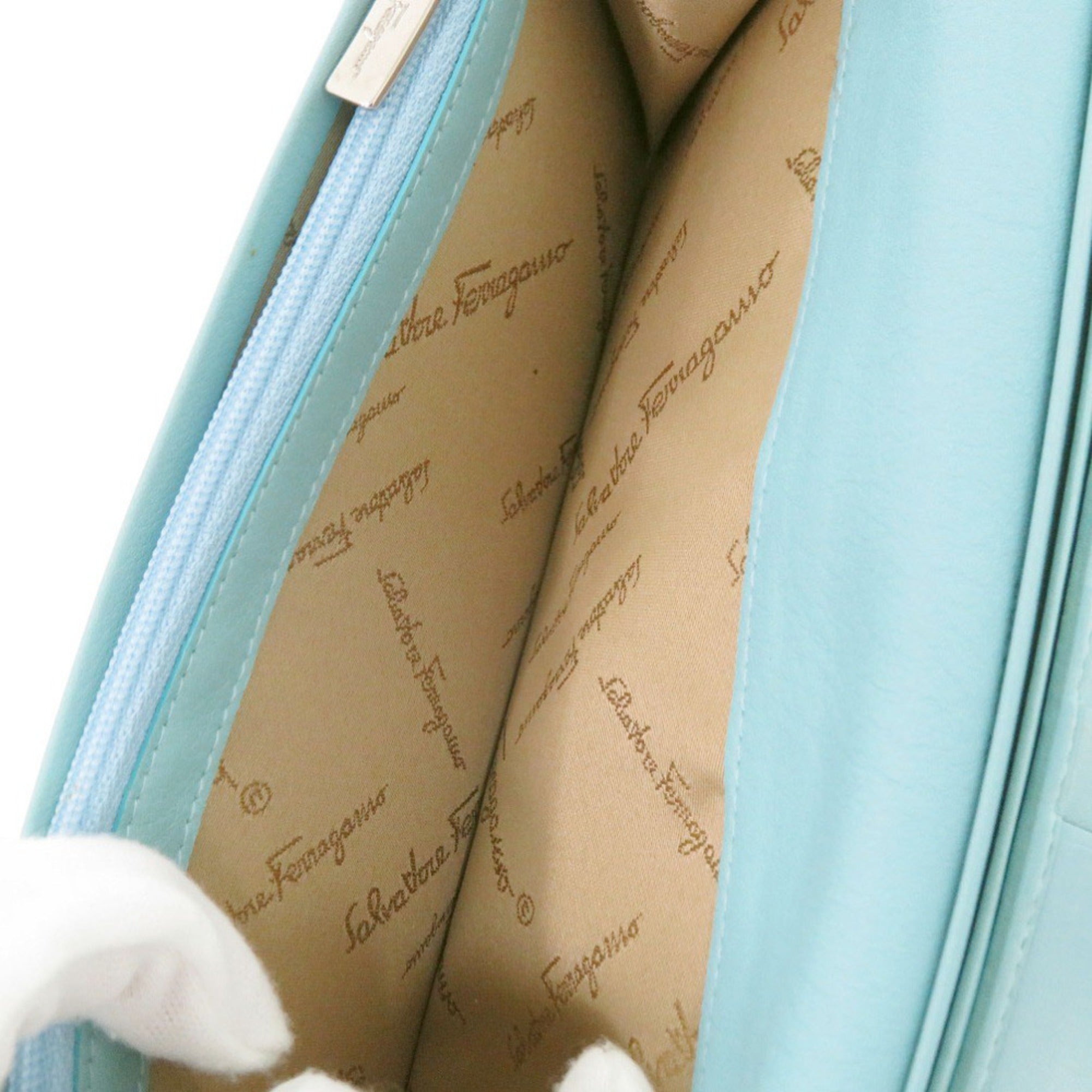 Salvatore Ferragamo Light Blue Leather Long Wallet (Bi-Fold) (Pre-Owned)