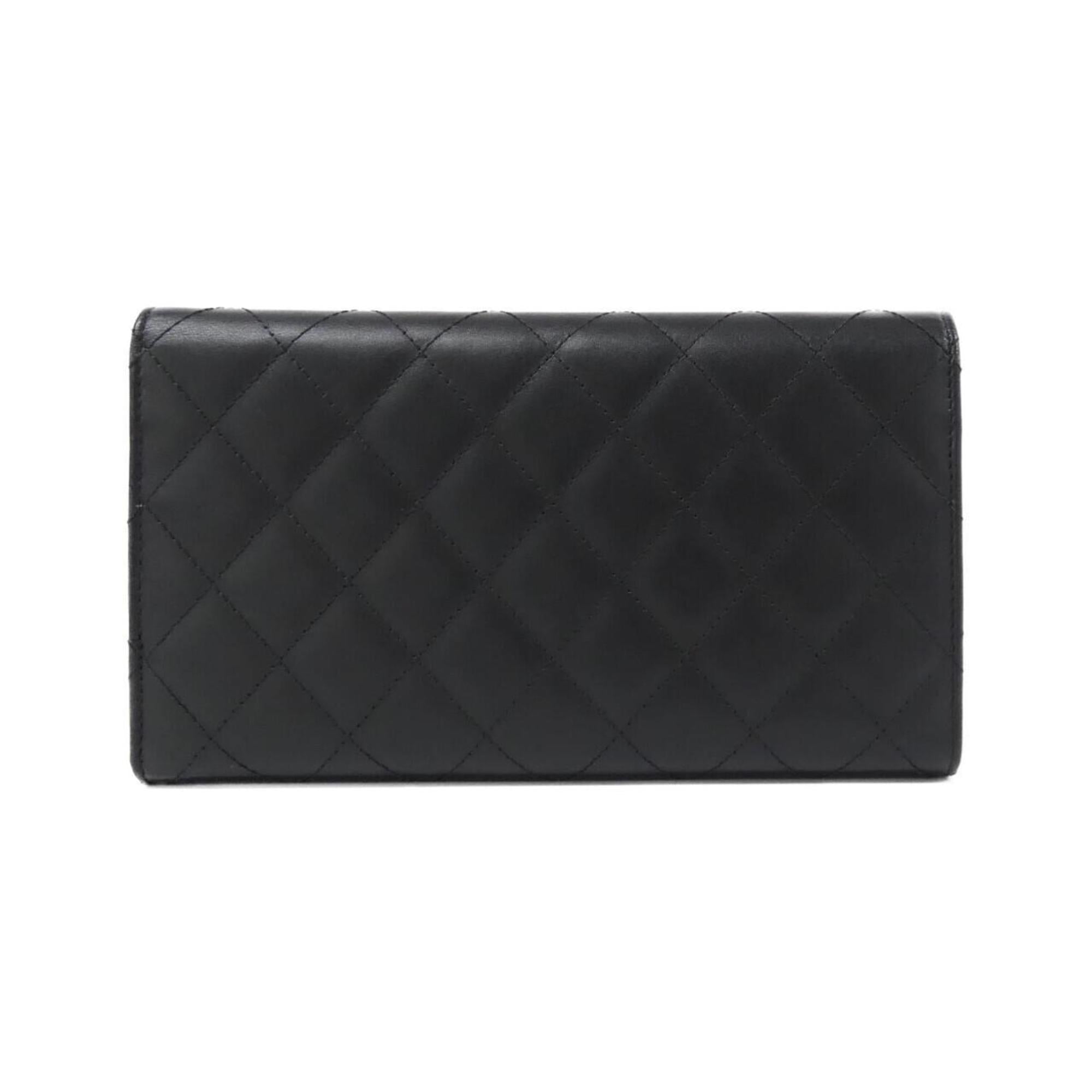 Chanel Black Leather Long Wallet (Tri-Fold) (Pre-Owned)
