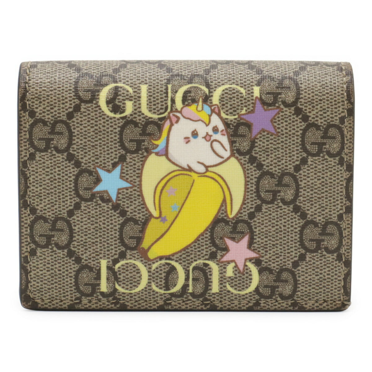 Gucci Gg Supreme Beige Multi-Color Yellow Gg Supreme Leather Wallet (Bi-Fold) (Pre-Owned)