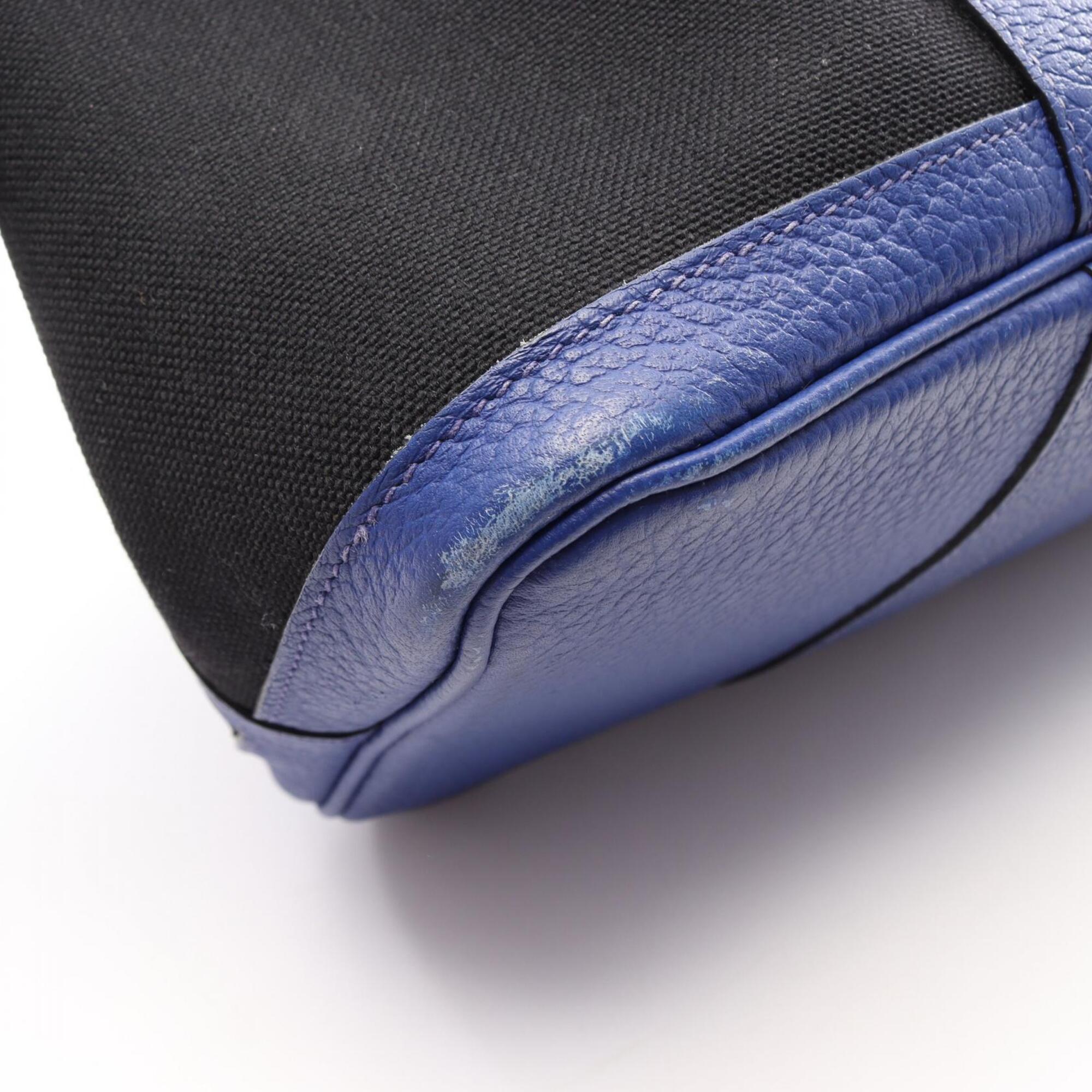 Hermes Black Blue Blue Electric Canvas Country Leather Handbag Tote Bag (Pre-Owned)