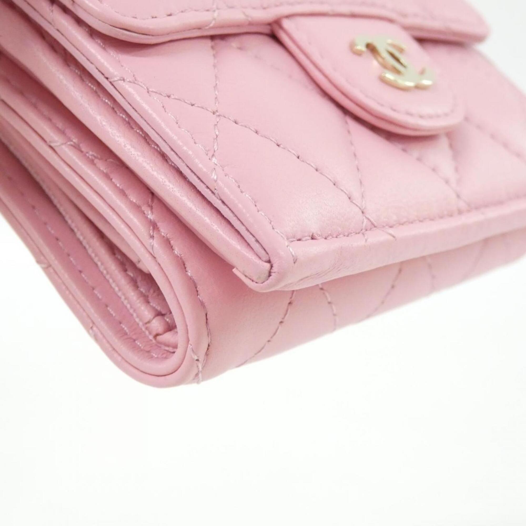 Chanel Pink Leather Wallet (Tri-Fold) (Pre-Owned)