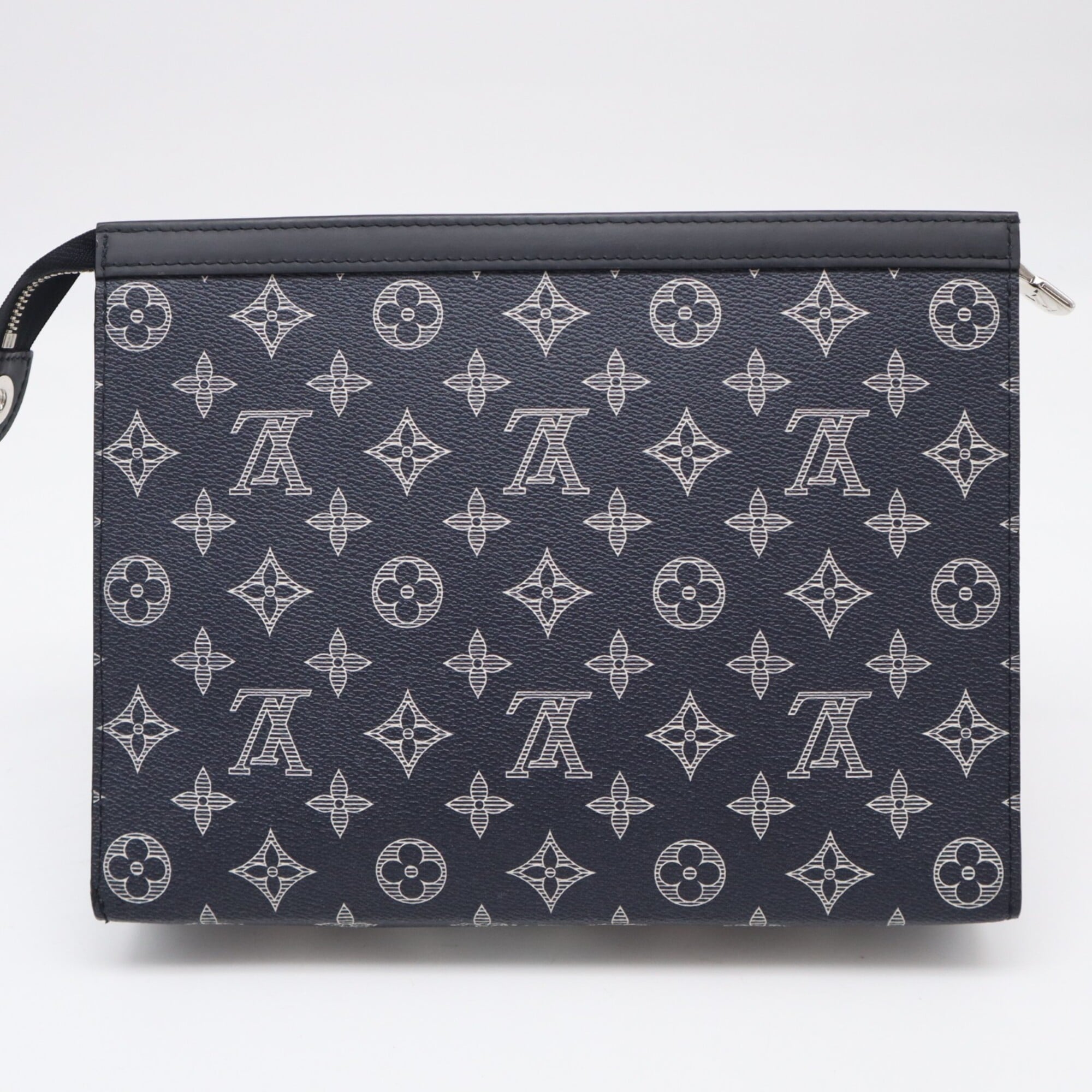 Louis Vuitton Black Navy White Leather Clutch Bag (Pre-Owned)