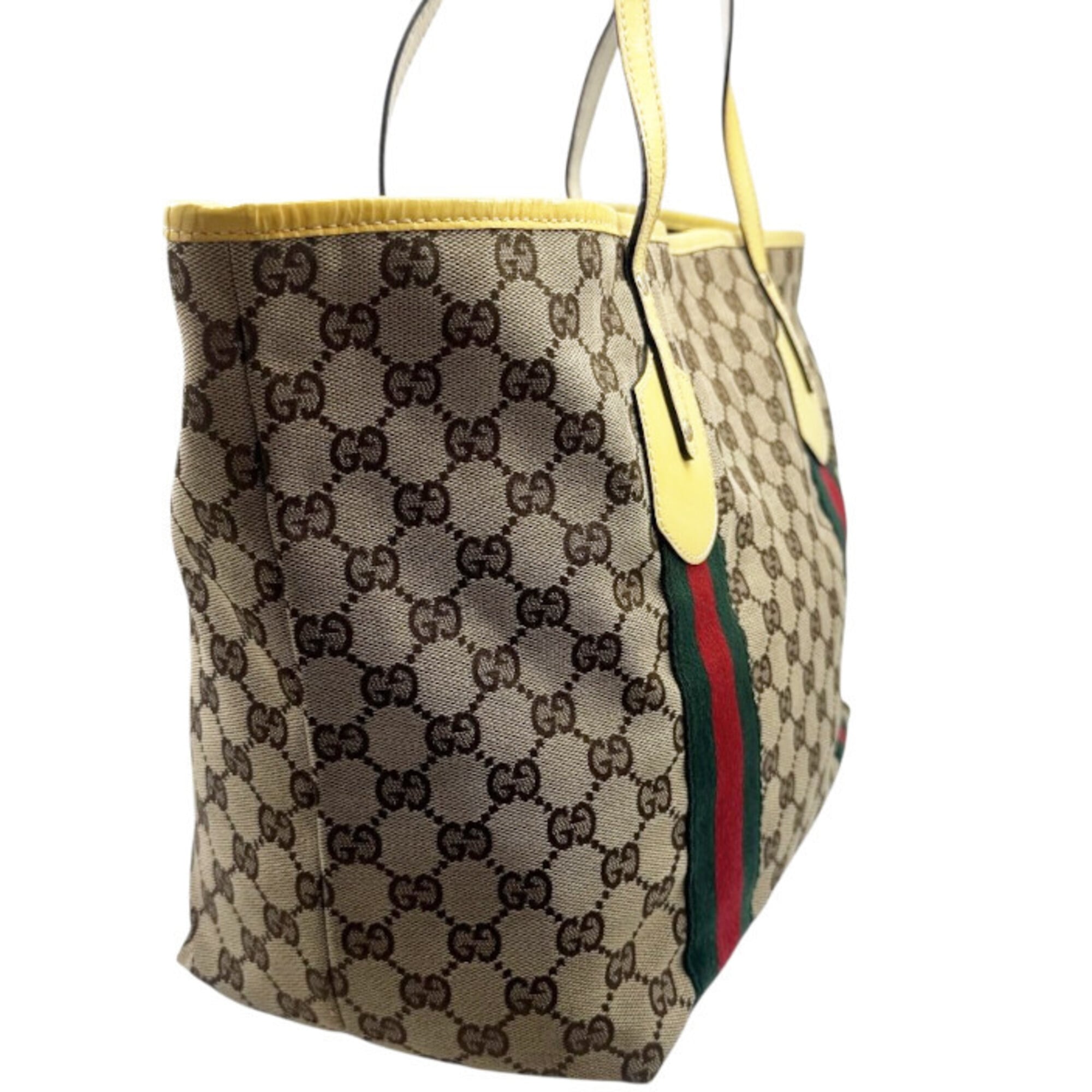 Gucci Beige Yellow Gg Canvas Patent Leather Tote Bag (Pre-Owned)