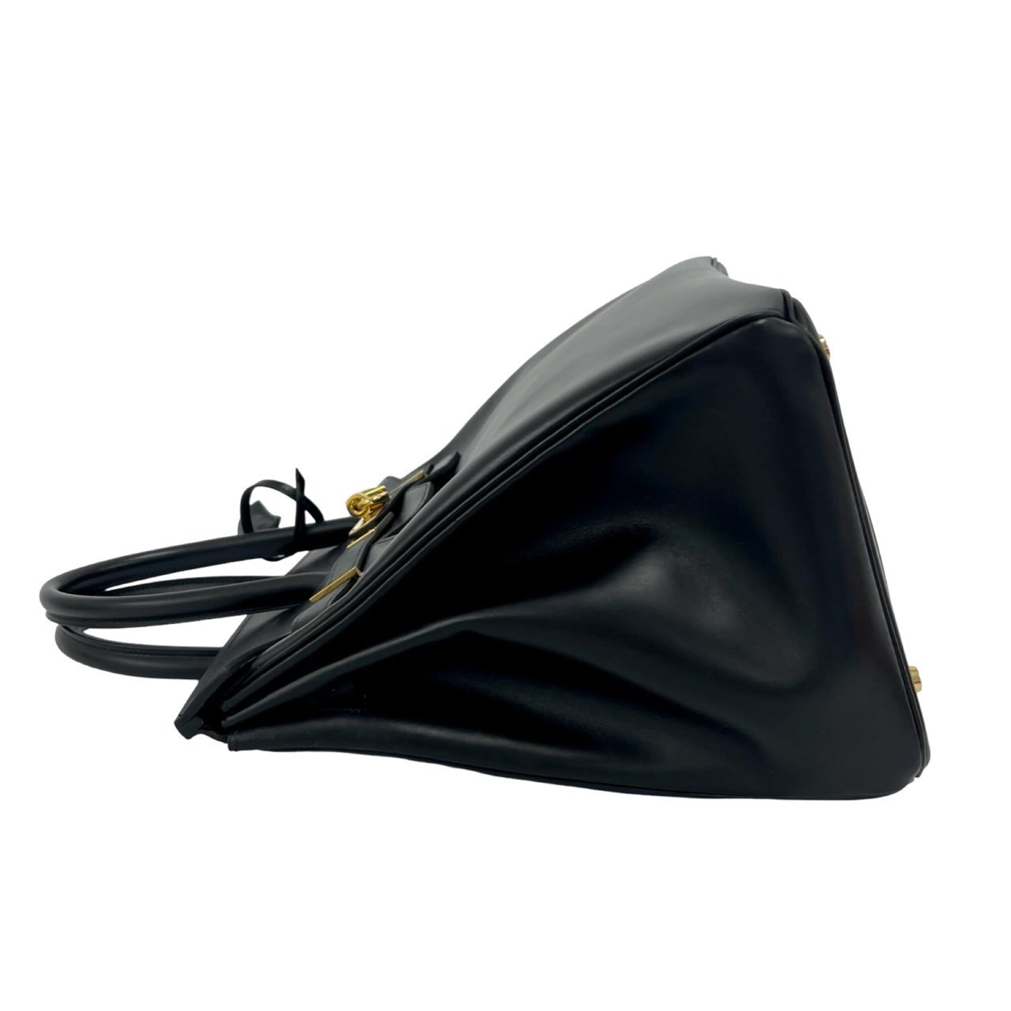 Hermes Black Box Calf Leather Handbag Tote Bag (Pre-Owned)