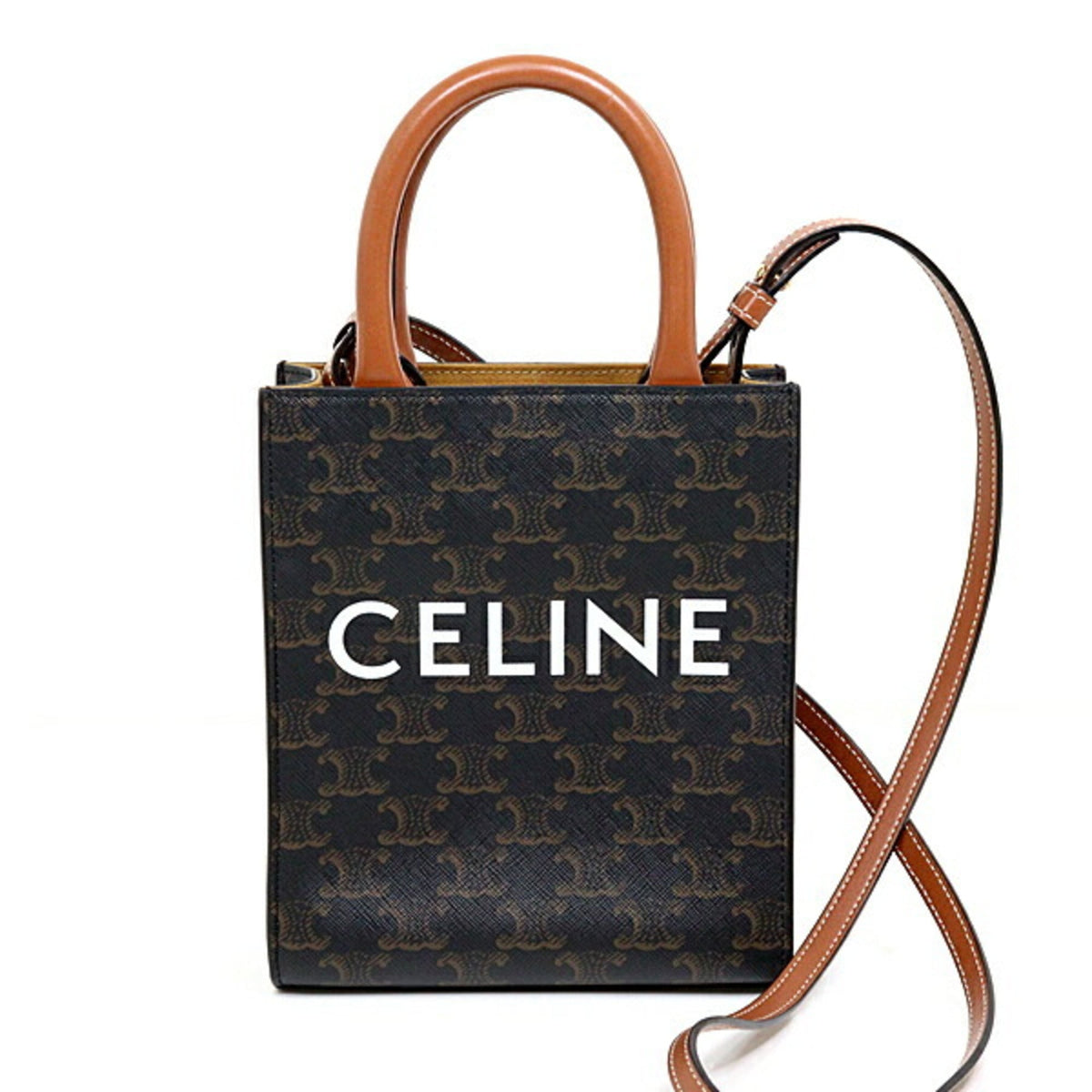 Celine Dark Brown Canvas Leather Shoulder Bag (Pre-Owned)