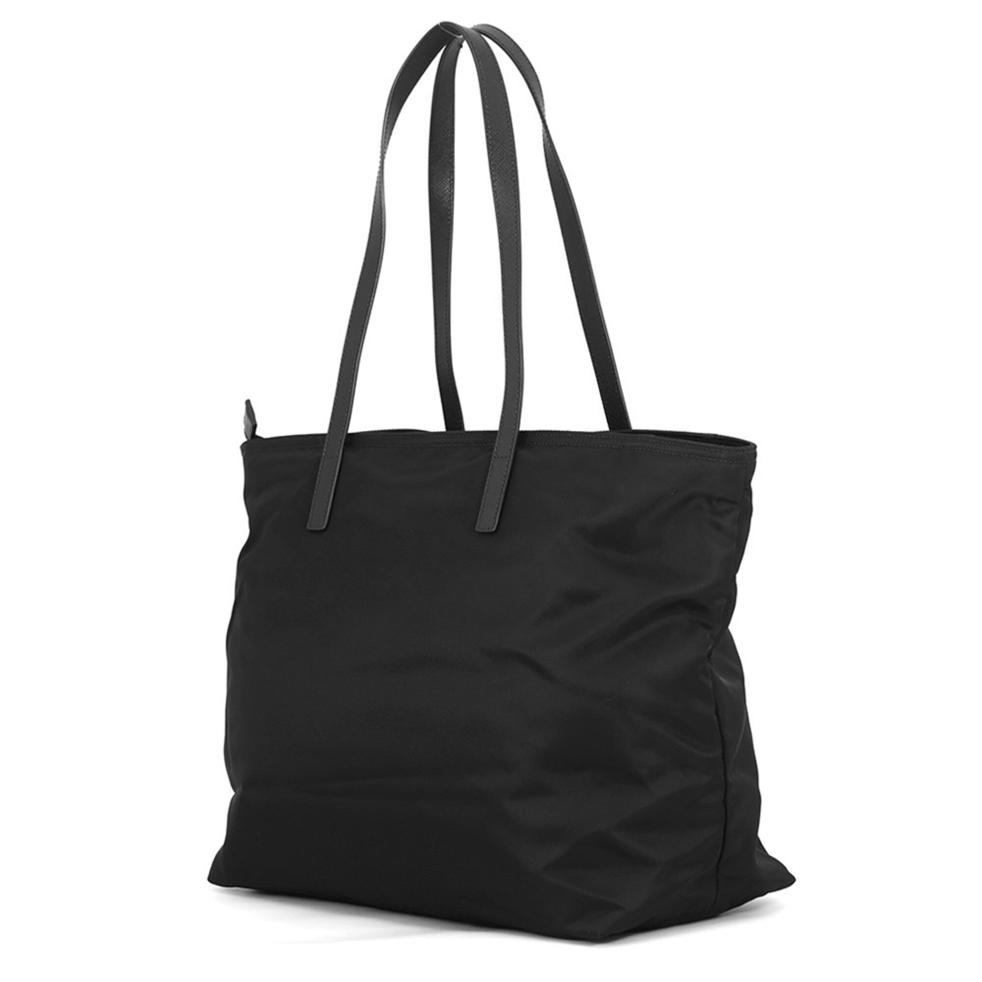 Prada Saffiano Black Nylon Leather Handbag Shopping Bag Tote Bag (Pre-Owned)