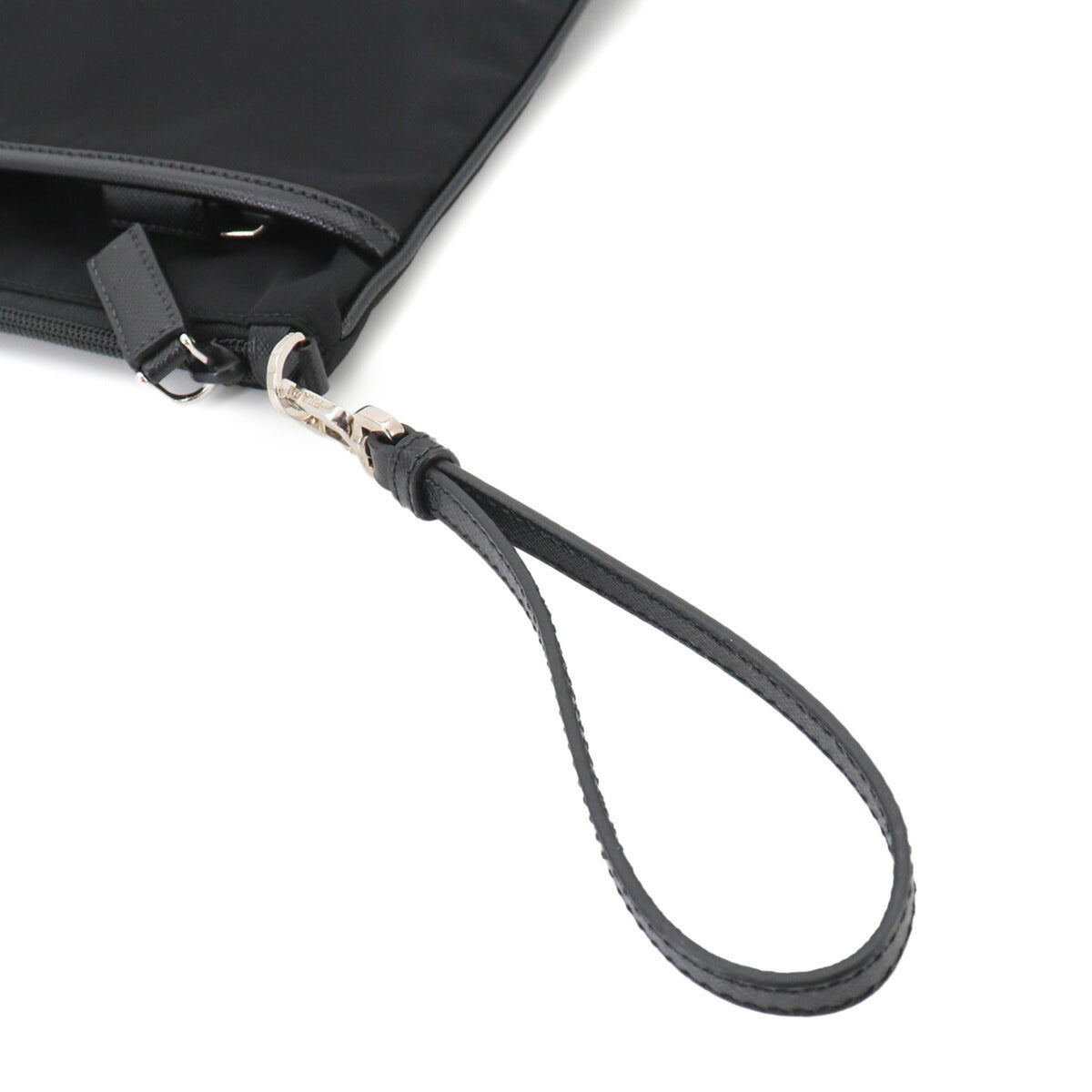Prada Black Nylon Leather Clutch Bag Handbag (Pre-Owned)