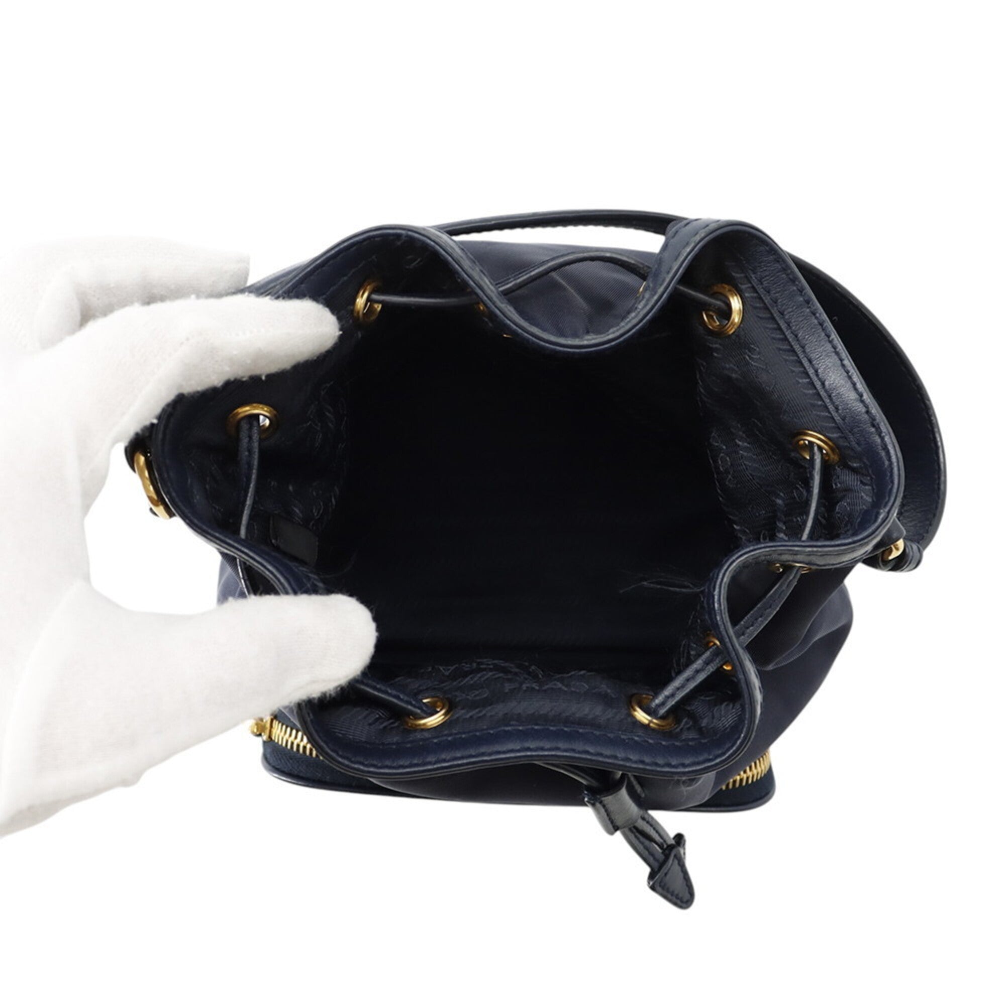 Prada Navy Nylon Leather Handbag (Pre-Owned)