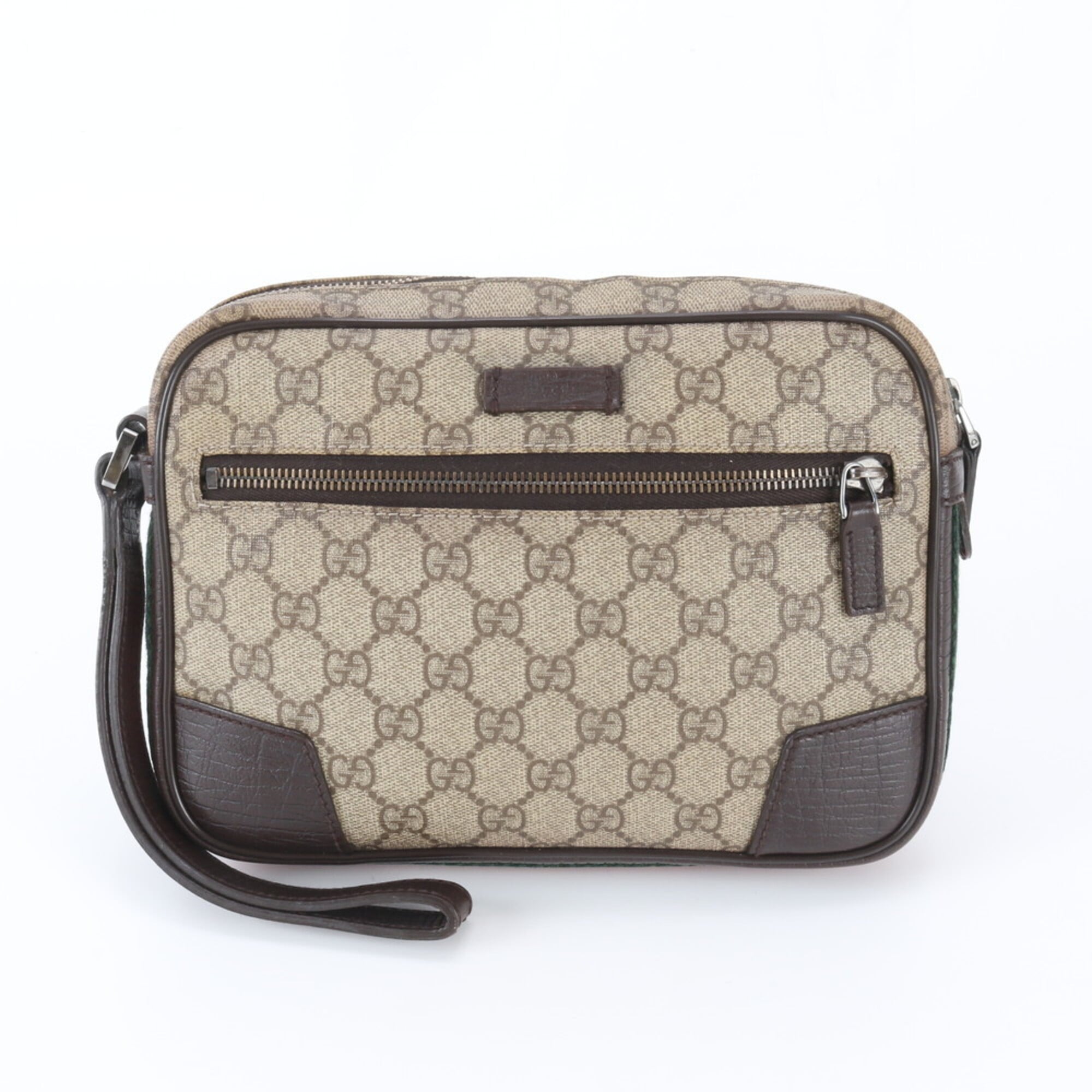 Gucci Brown Leather Coated Canvas Clutch Bag Pouch (Pre-Owned)