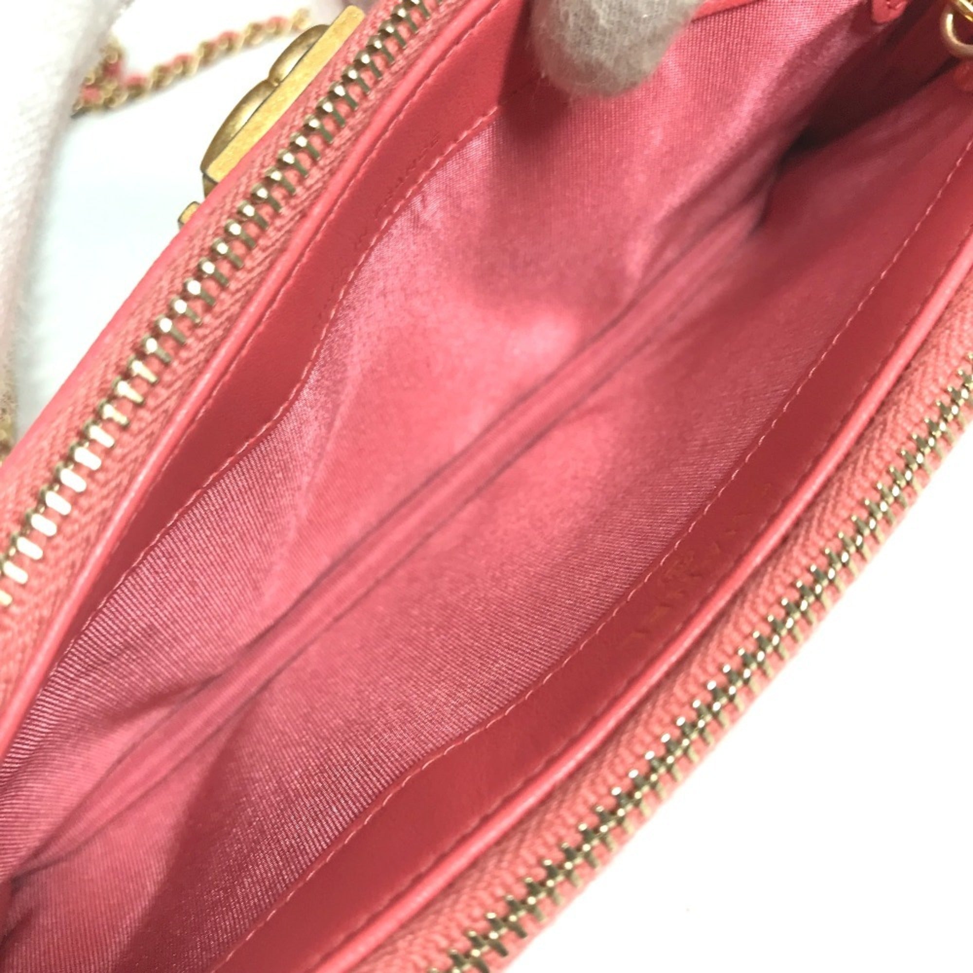 Chanel Boy Chanel Pink Grained Calfskin Chain/Shoulder Wallet (Pre-Owned)