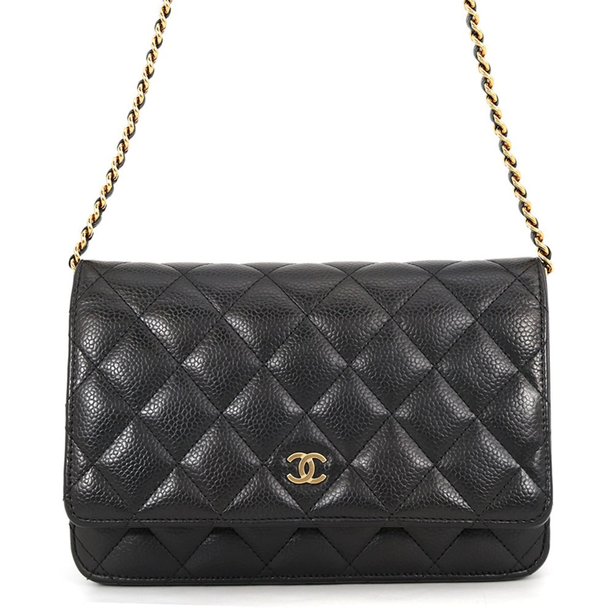 Chanel Black Grained Calfskin Chain/Shoulder Wallet (Pre-Owned)