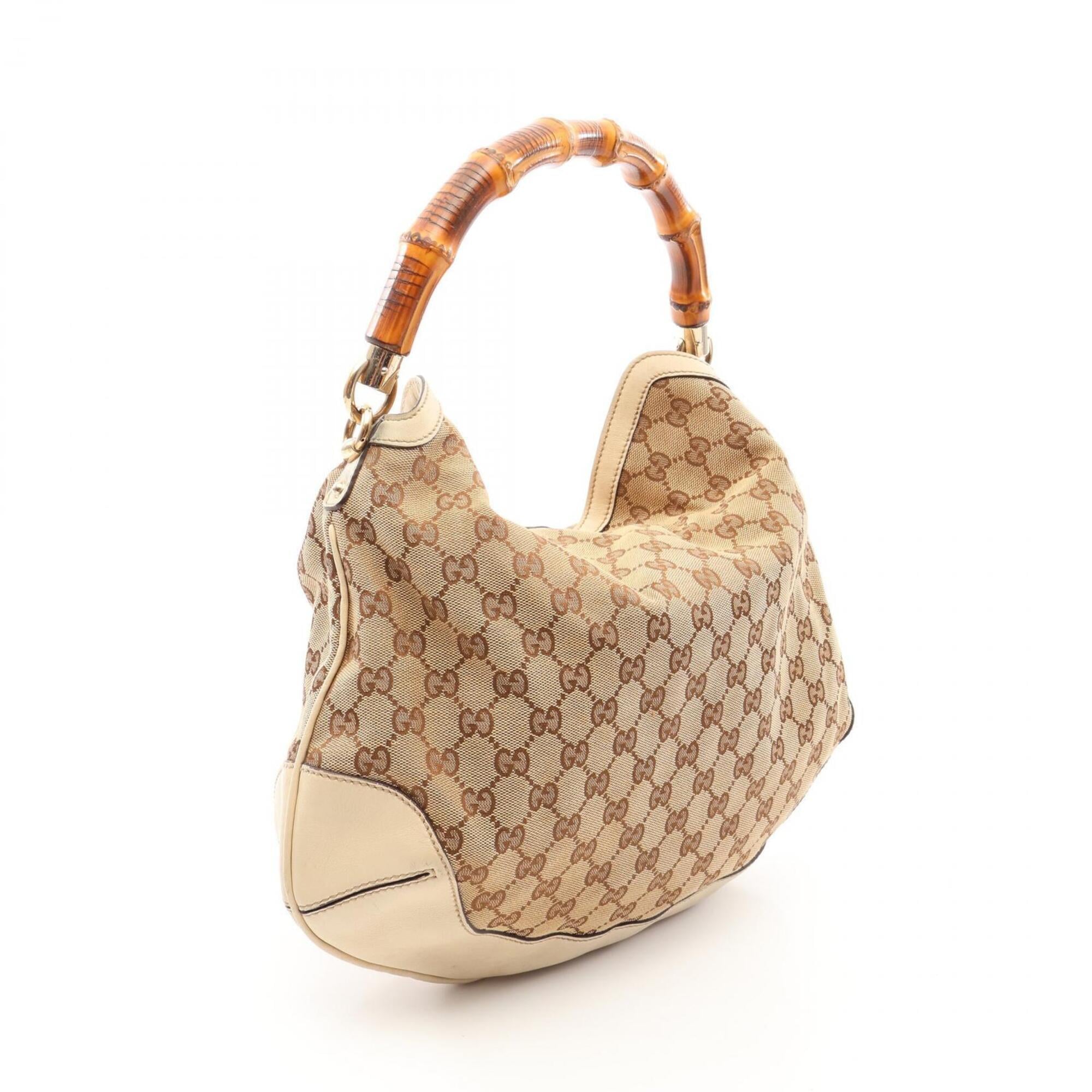Gucci Beige Ivory Canvas Leather Handbag (Pre-Owned)