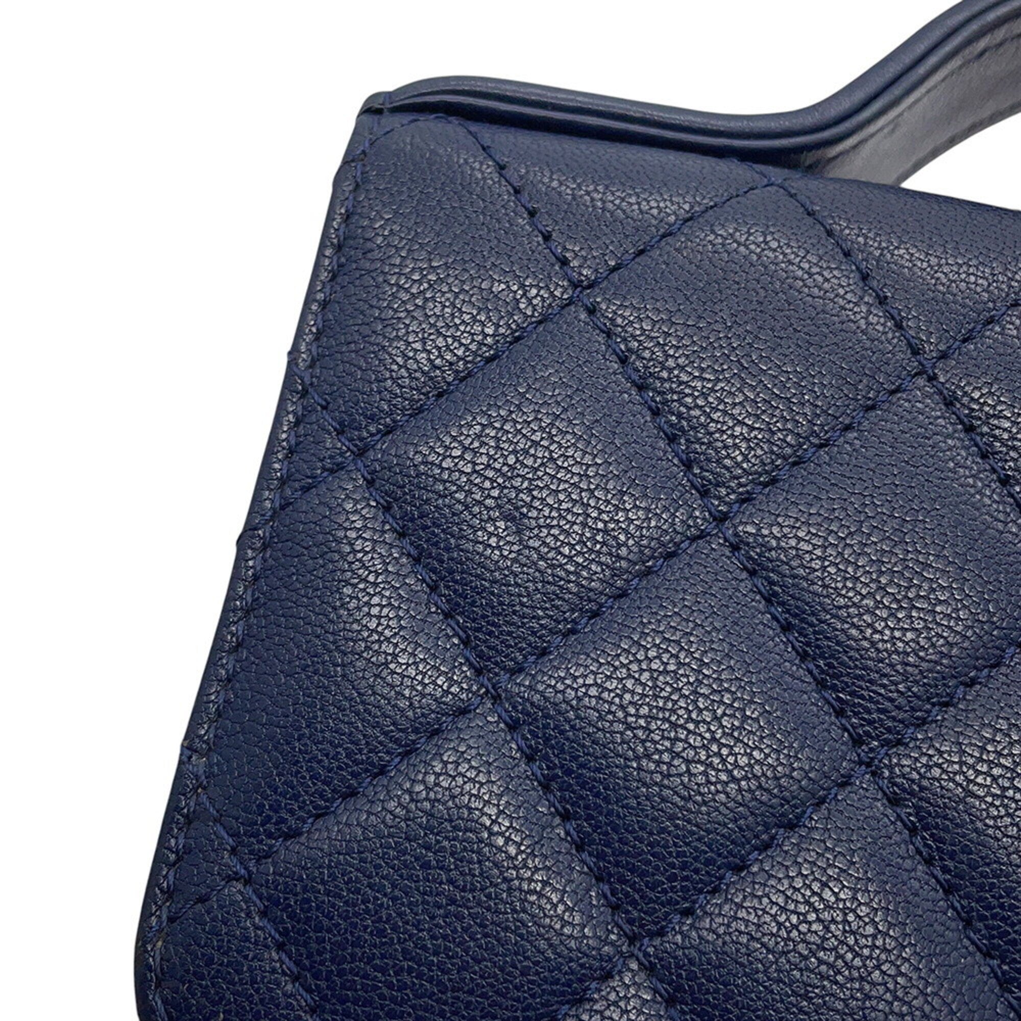 Chanel Navy Leather Handbag Shoulder Bag (Pre-Owned)