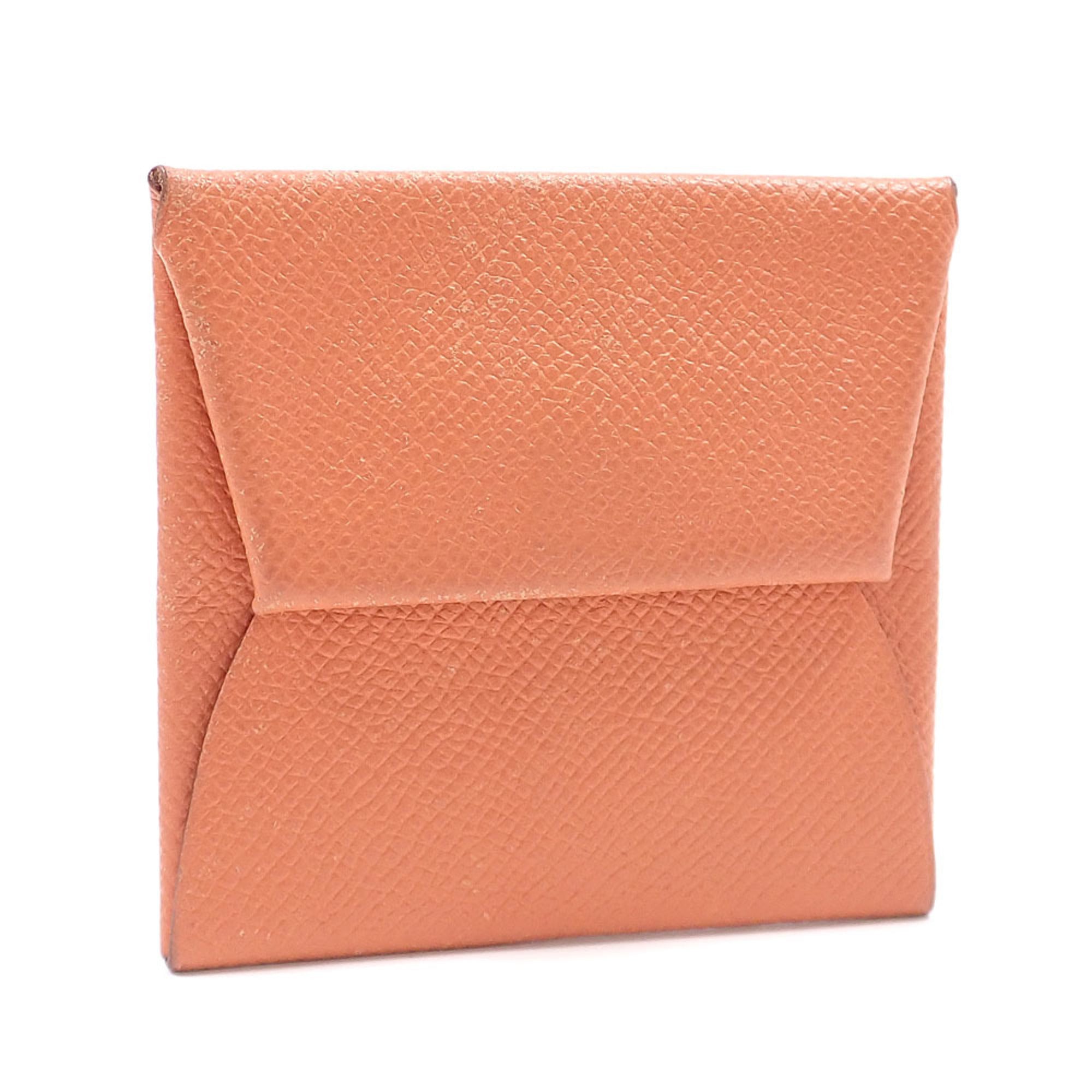 Hermes Bastia Orange Leather Coin Purse/Coin Case (Pre-Owned)