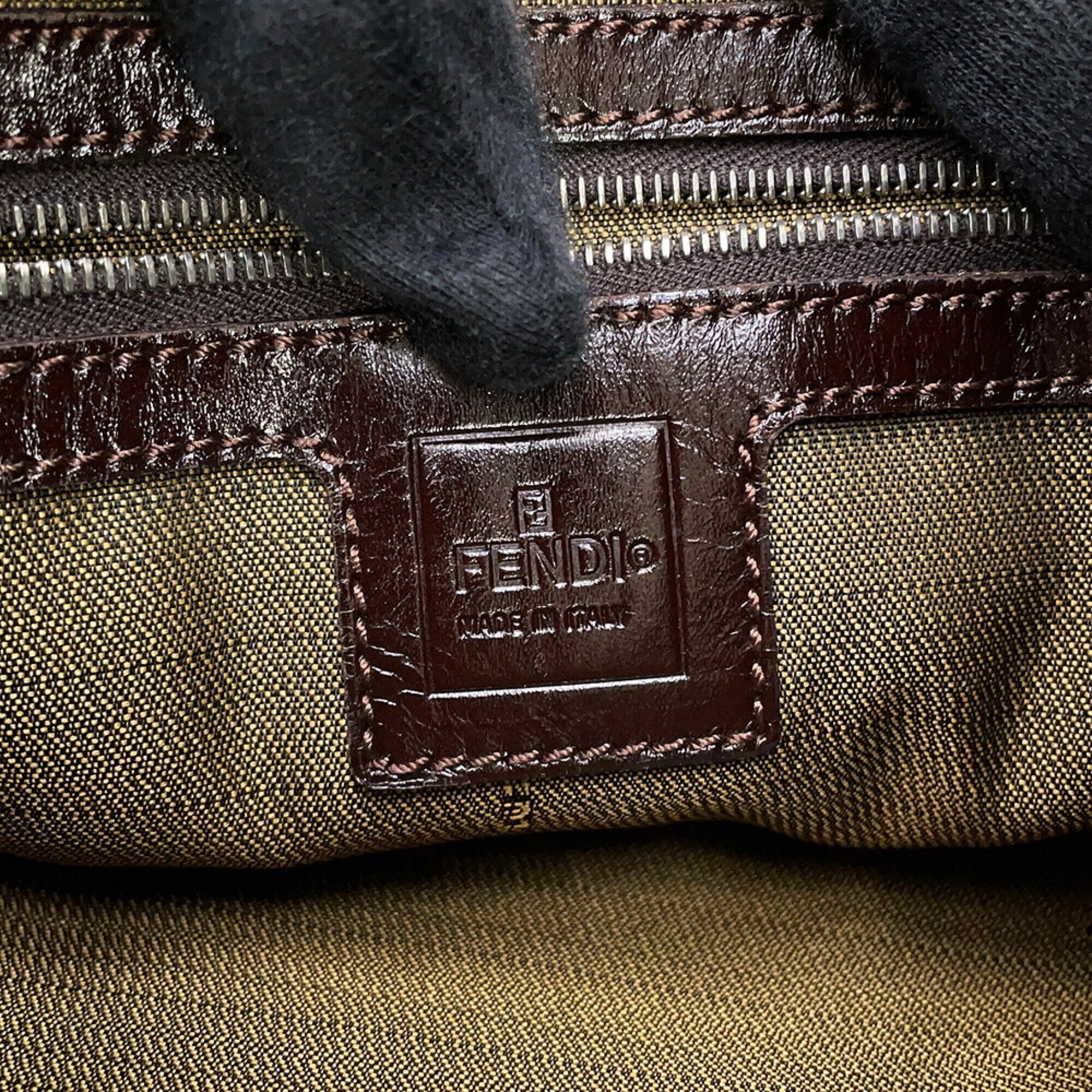 Fendi Zucca Brown Canvas Handbag Shoulder Bag (Pre-Owned)