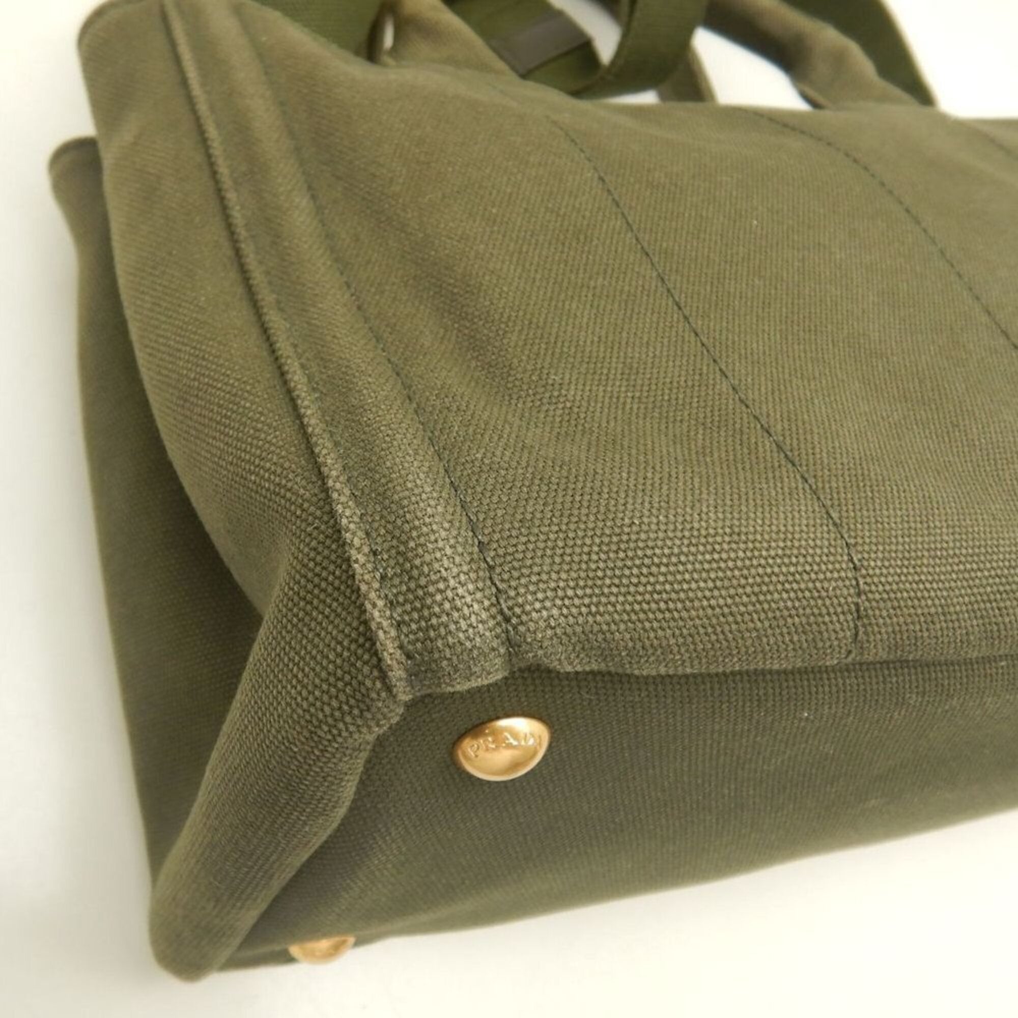 Prada Green Khaki Canvas Tote Bag (Pre-Owned)