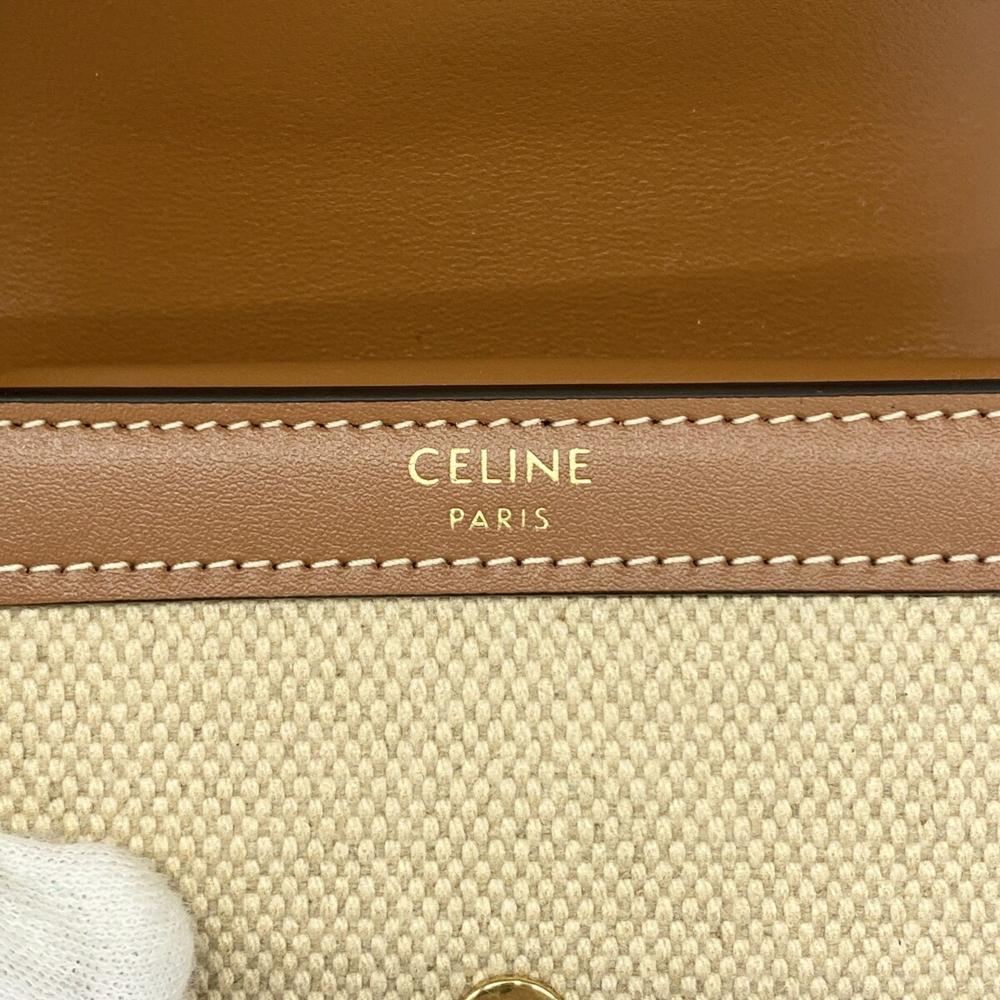 Celine Beige Brown Canvas Leather Wallet (Tri-Fold) (Pre-Owned)