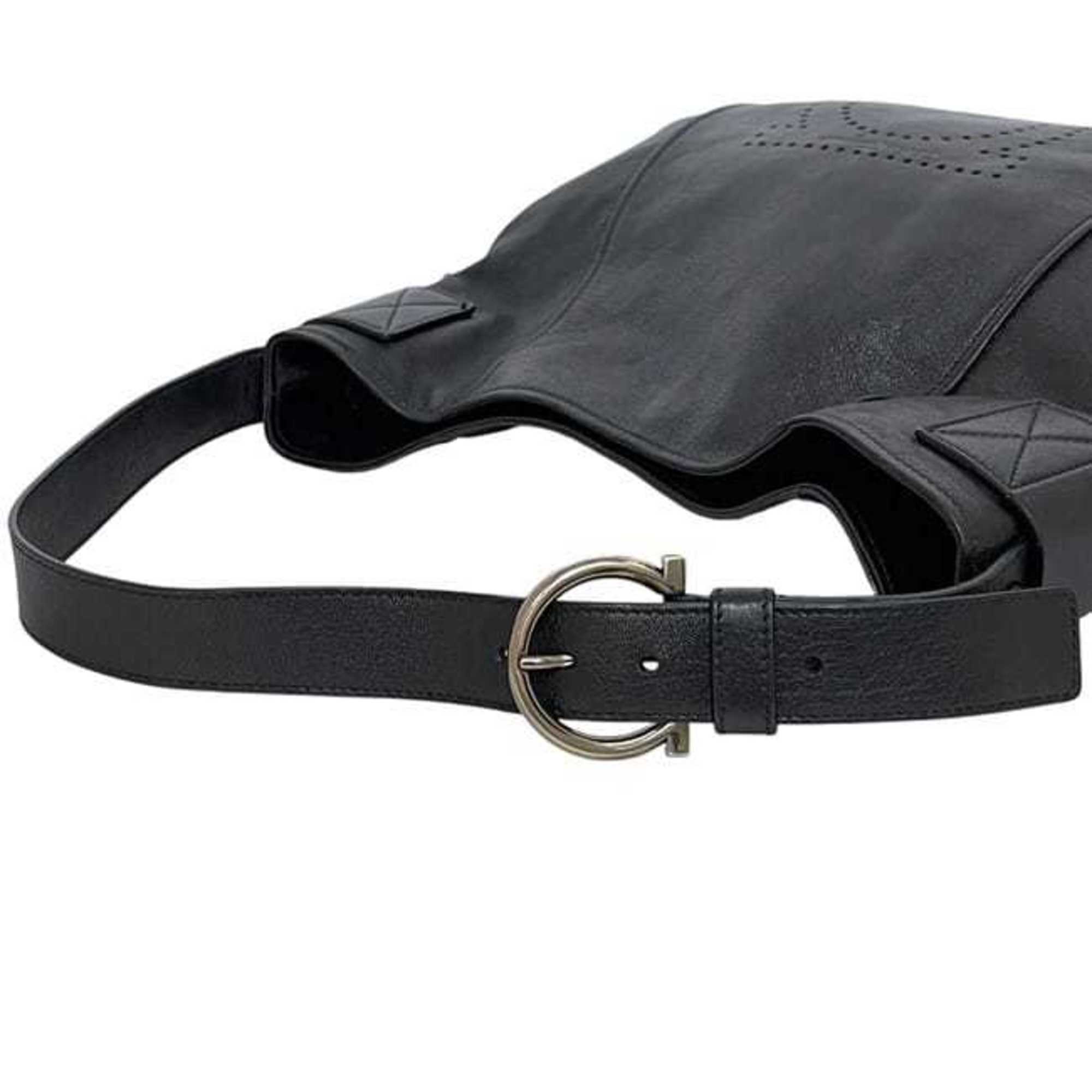 Salvatore Ferragamo Black Leather Shoulder Bag (Pre-Owned)