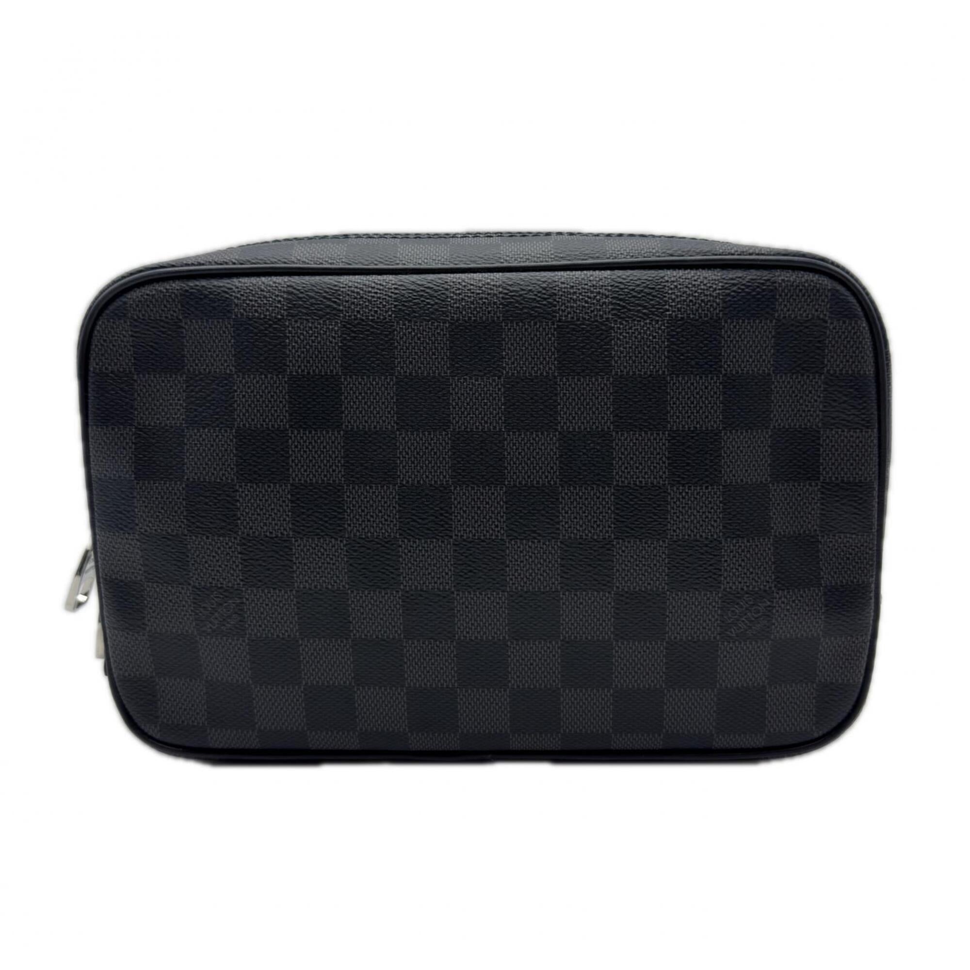 Louis Vuitton Black Gray Coated Canvas Leather Clutch Bag (Pre-Owned)