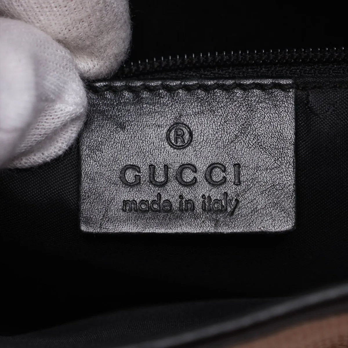 Gucci Beige Black Leather Canvas Handbag Shoulder Bag Tote Bag (Pre-Owned)