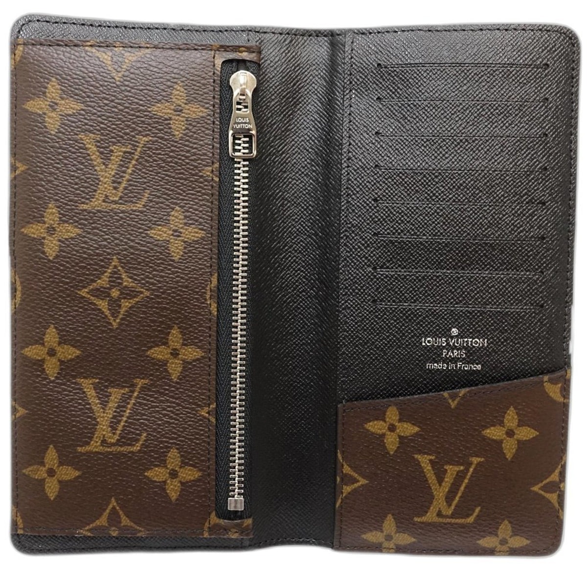 Louis Vuitton Black Brown Monogram Macassar Canvas Long Wallet (Bi-Fold) (Pre-Owned)