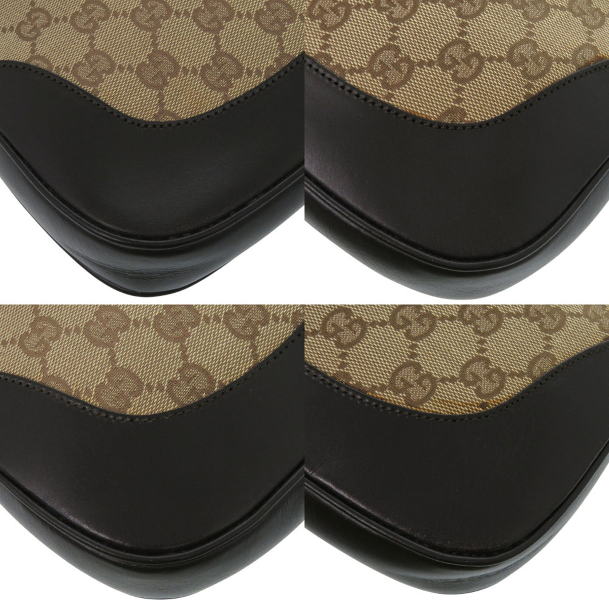 Gucci Beige Black Brown Gg Canvas Leather Shoulder Bag (Pre-Owned)