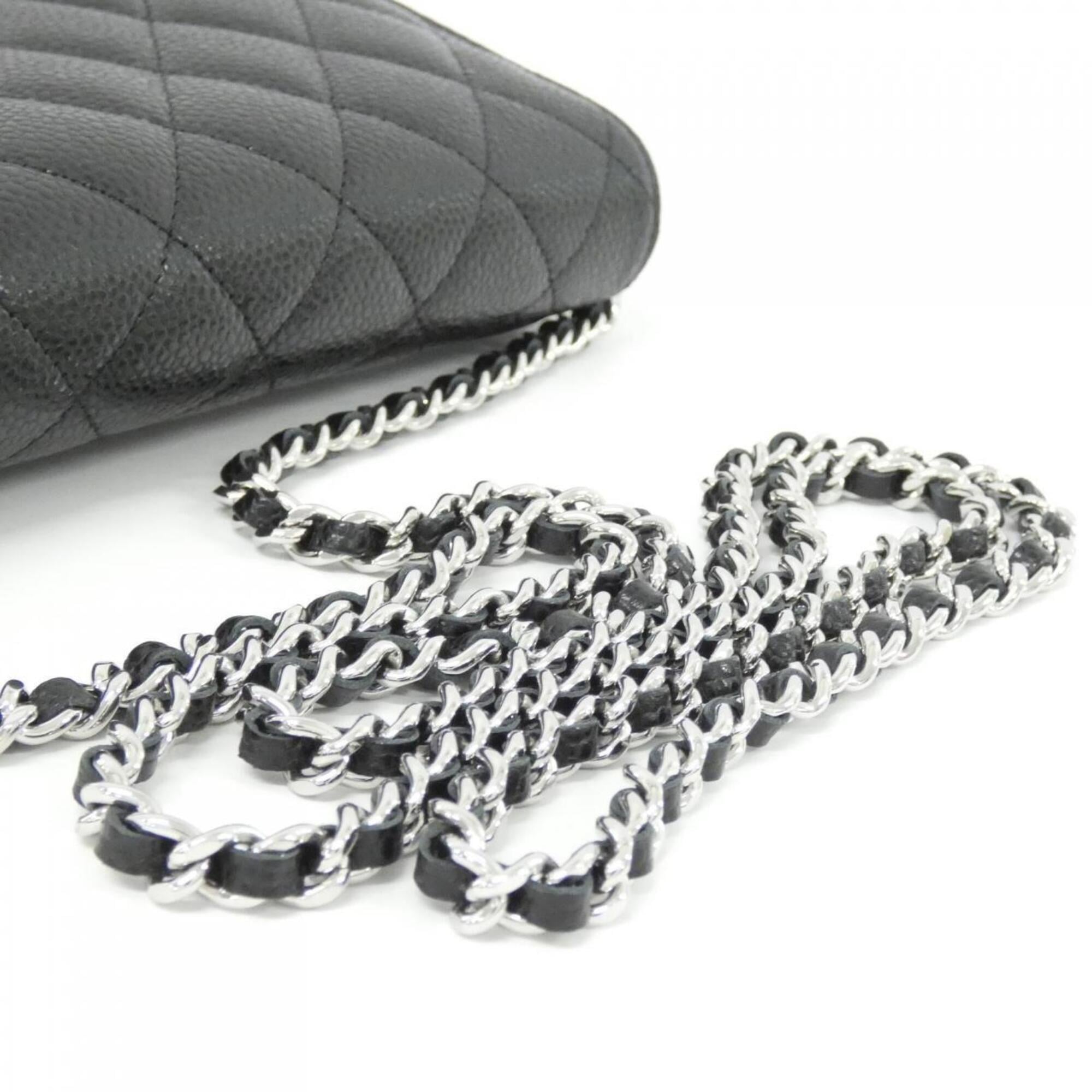 Chanel Black Bordeaux Grained Calfskin Chain/Shoulder Wallet (Pre-Owned)