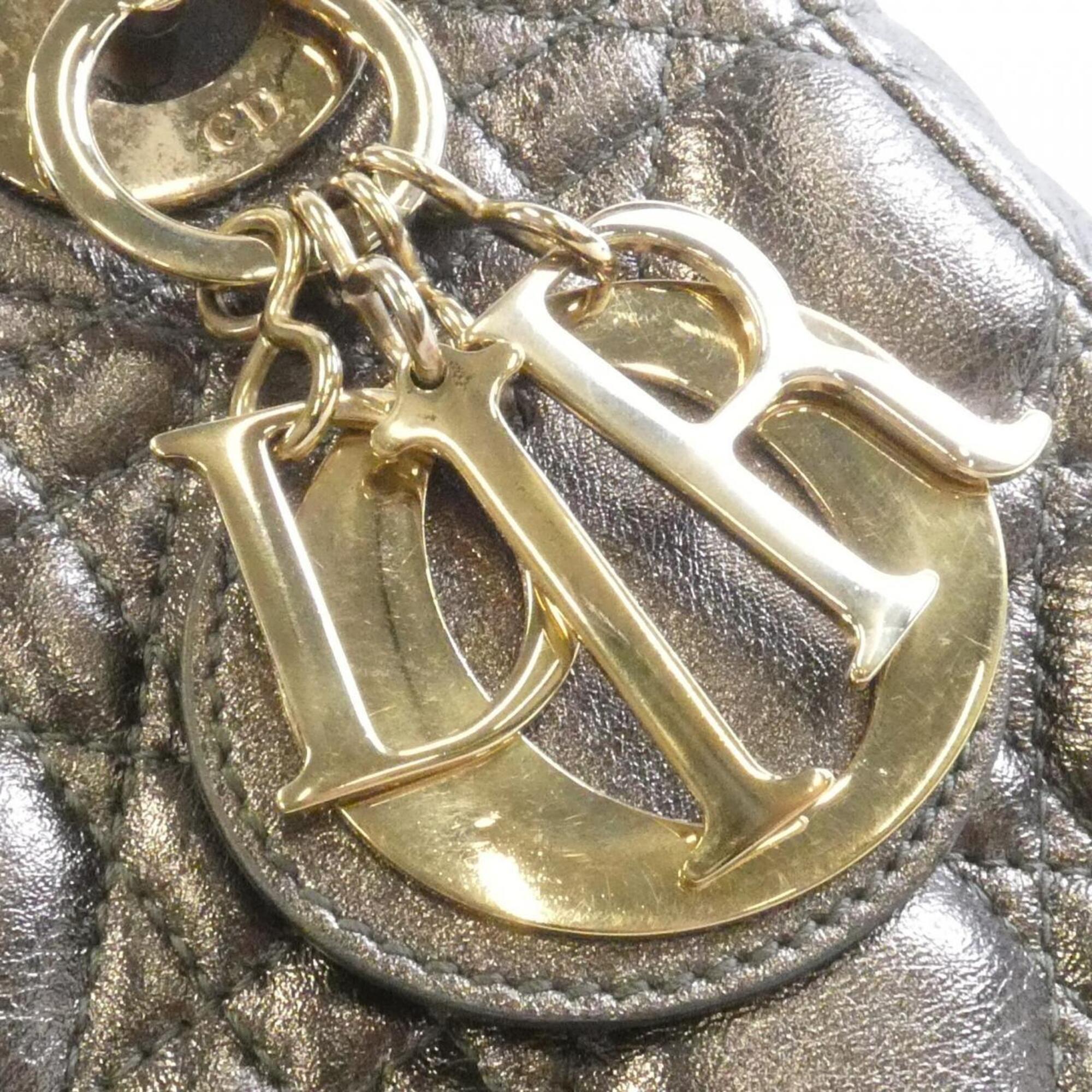 Christian Dior Gunmetal Metallic Leather Handbag (Pre-Owned)