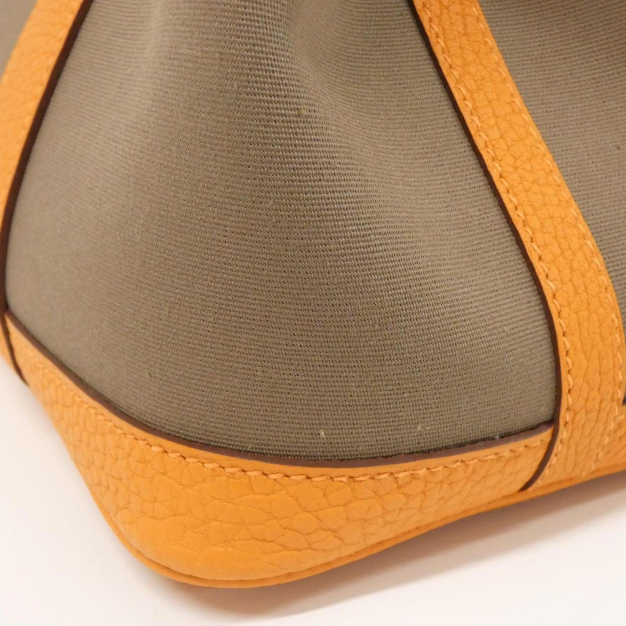 Hermes Etoupe Gray Orange Toile Officier Negonda Leather Handbag (Pre-Owned)