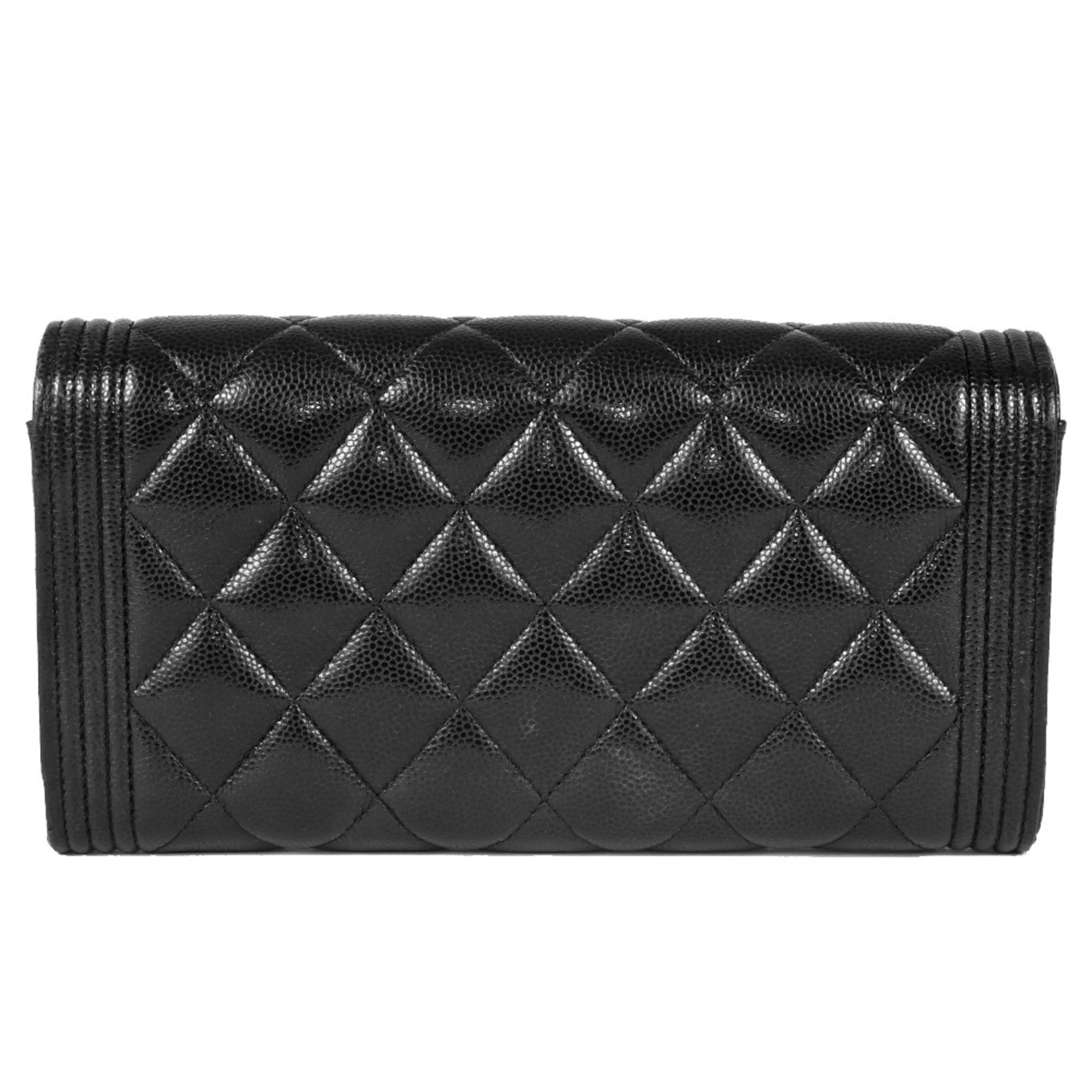 Chanel Boy Chanel Black Grained Calfskin Chain/Shoulder Wallet (Pre-Owned)