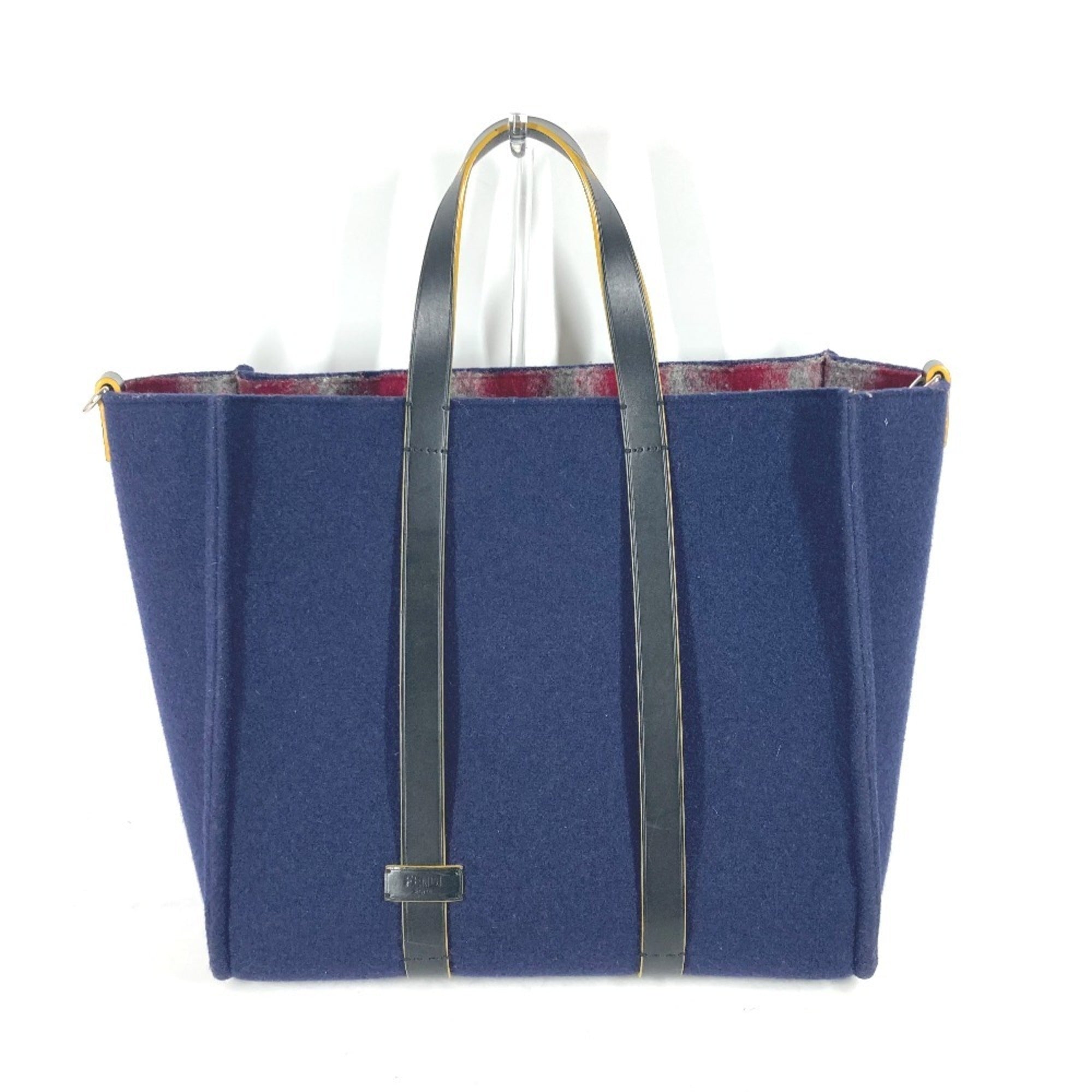 Fendi Navy Wool Shoulder Bag Tote Bag (Pre-Owned)