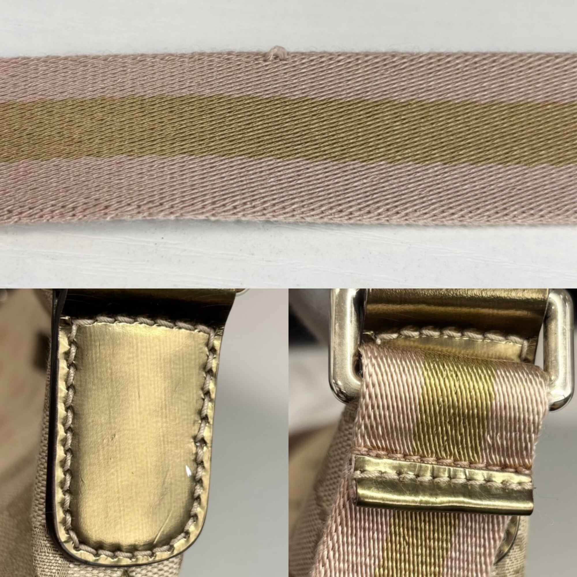 Gucci Beige Beige Gold Gg Canvas Shoulder Bag (Pre-Owned)