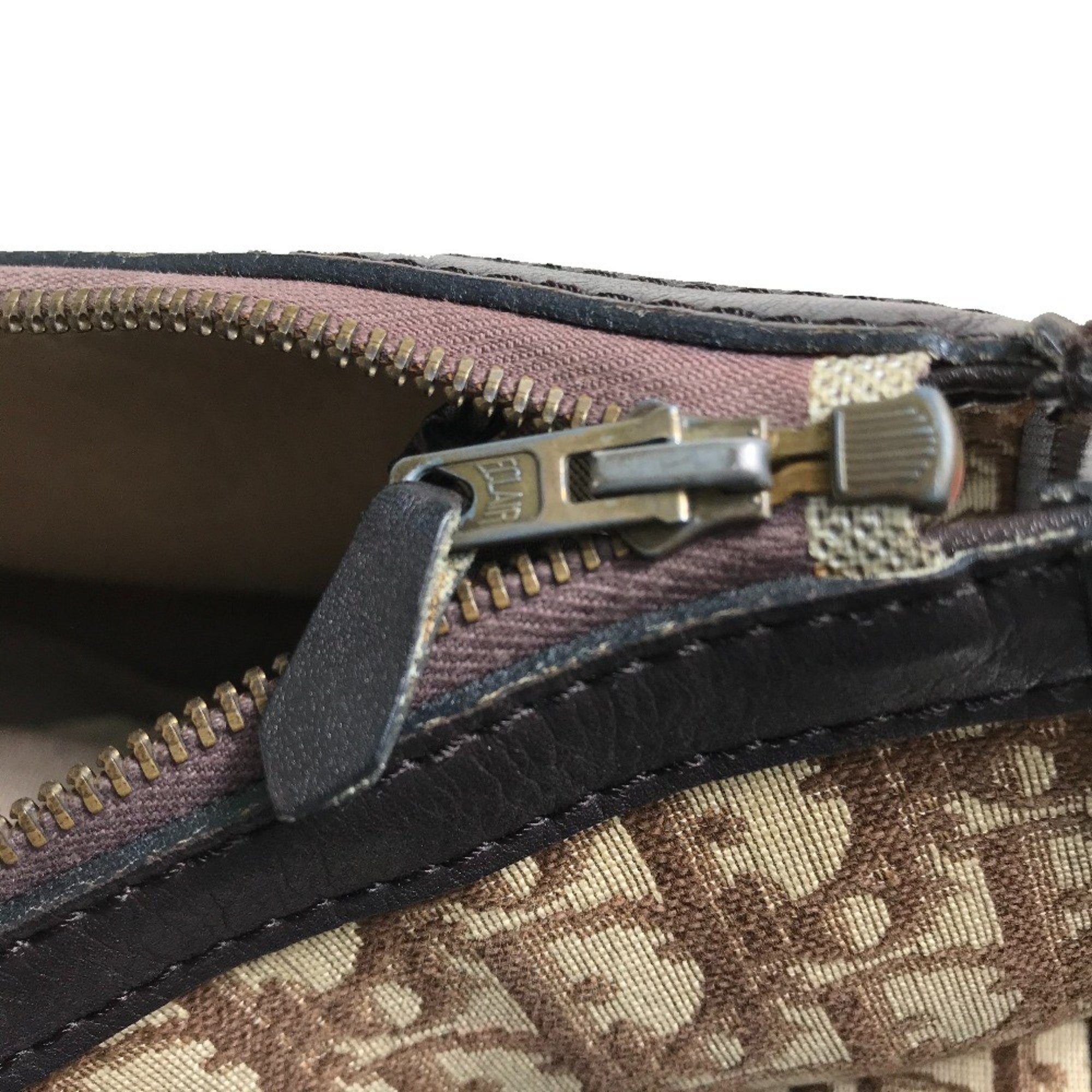 Christian Dior Beige Brown Leather Canvas Shoulder Bag (Pre-Owned)