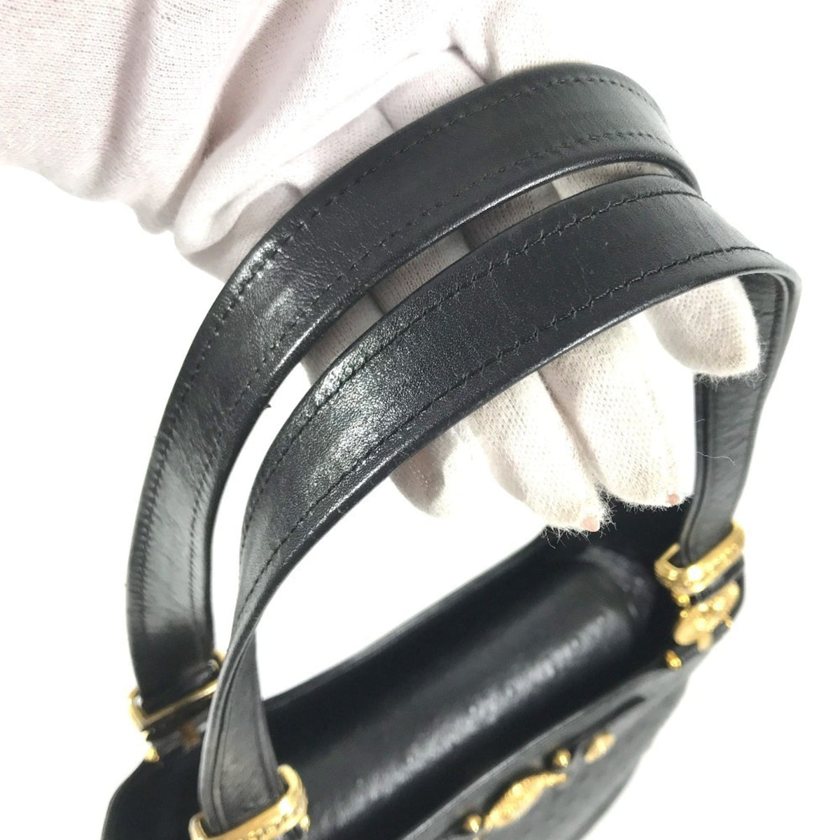 Versace Black Leather Shoulder Bag Tote Bag (Pre-Owned)