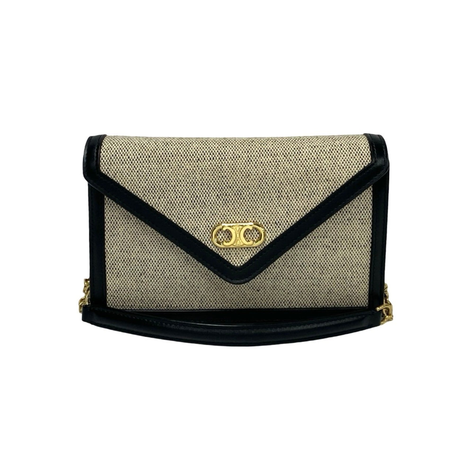 Celine Black Ivory Canvas Leather Pochette Shoulder Bag (Pre-Owned)