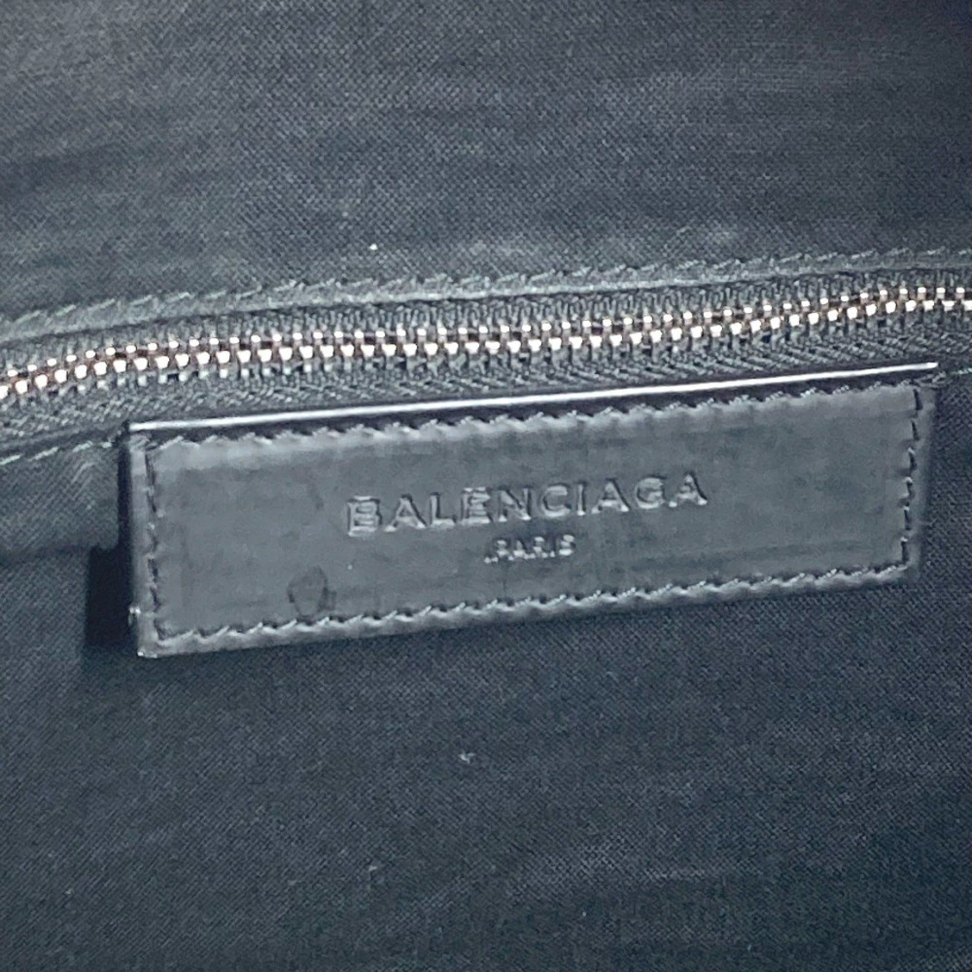 Balenciaga Black White Leather Canvas Boston Bag (Pre-Owned)