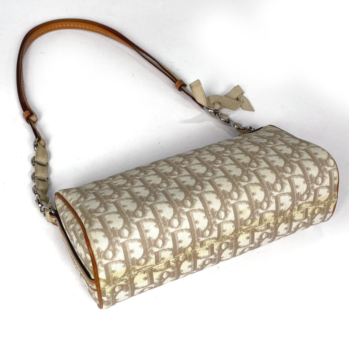 Christian Dior Brown White Coated Canvas Leather Shoulder Bag (Pre-Owned)