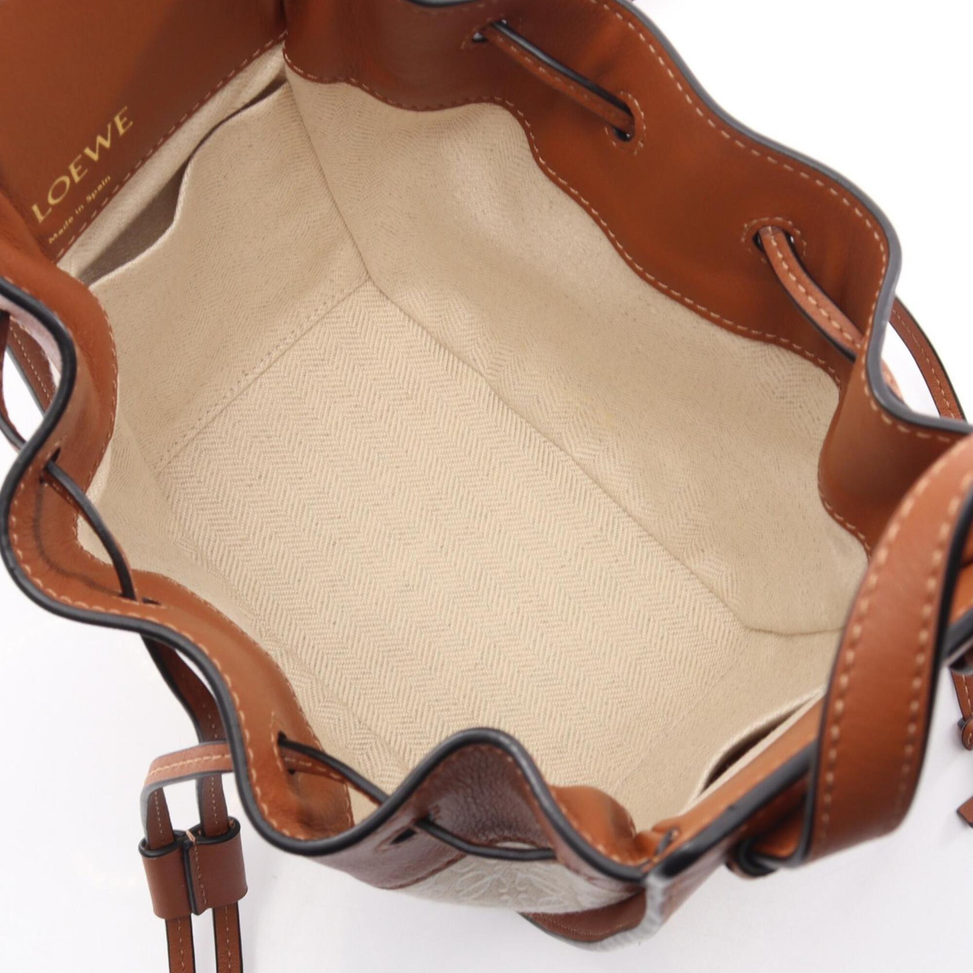 Loewe Brown Ivory Canvas Leather Handbag (Pre-Owned)