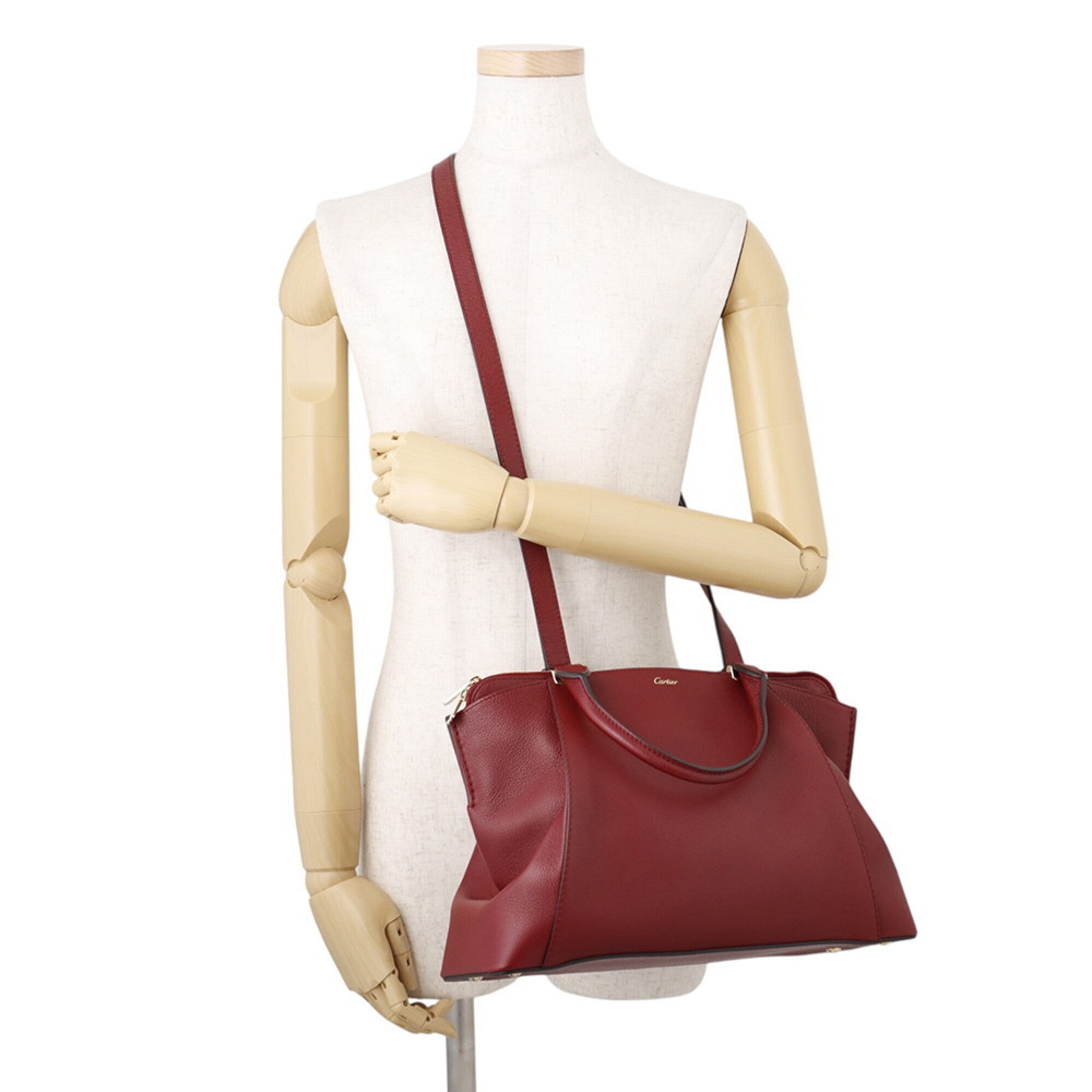 Cartier Bordeaux Leather Handbag Shoulder Bag (Pre-Owned)