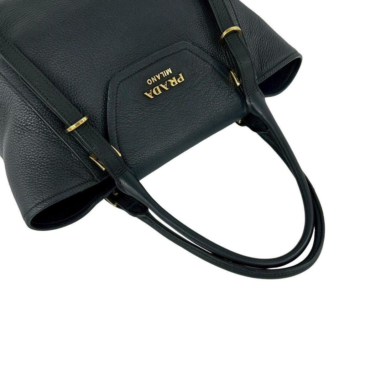 Prada Black Leather Handbag Shoulder Bag Tote Bag (Pre-Owned)