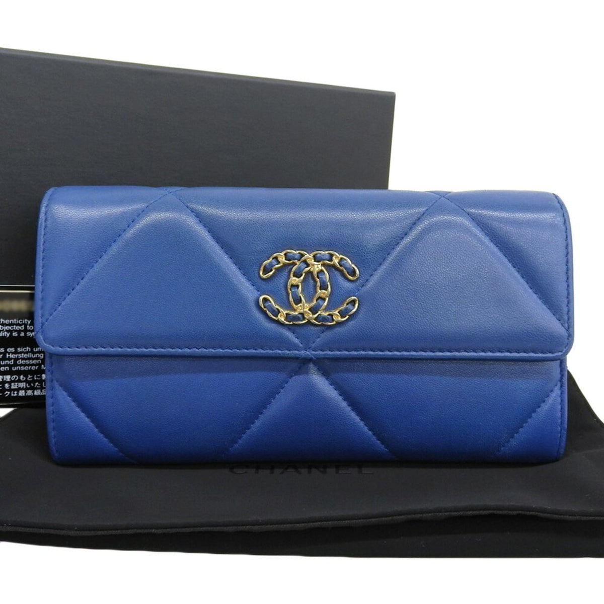 Chanel Blue Leather Long Wallet (Bi-Fold) (Pre-Owned)