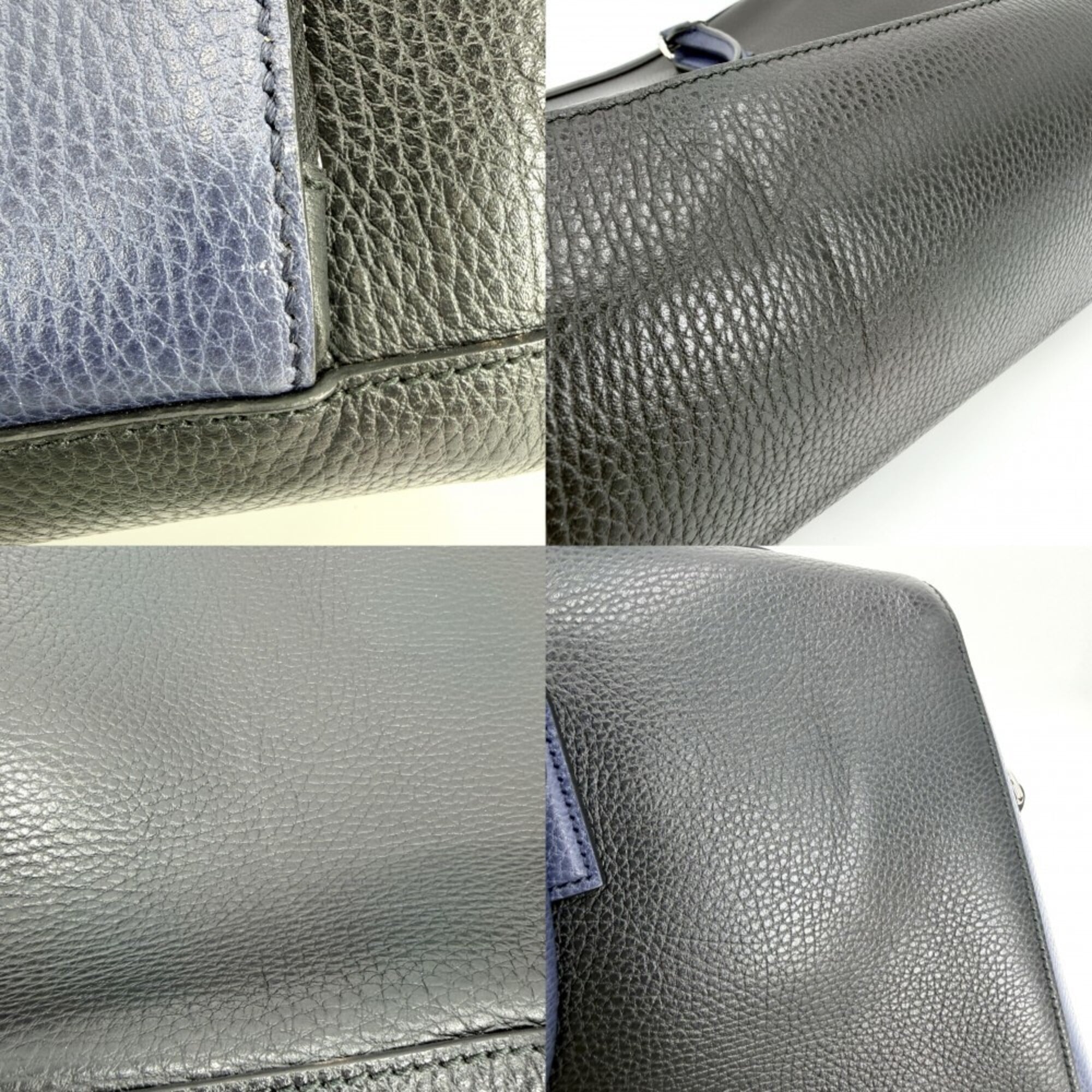 Gucci Black Navy White Leather Briefcase Handbag Shoulder Bag Tote Bag (Pre-Owned)